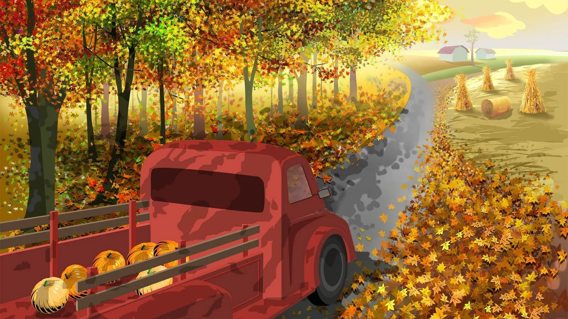 Camion rosso zucche autunno, 1920x1080 Full HD, Laptop