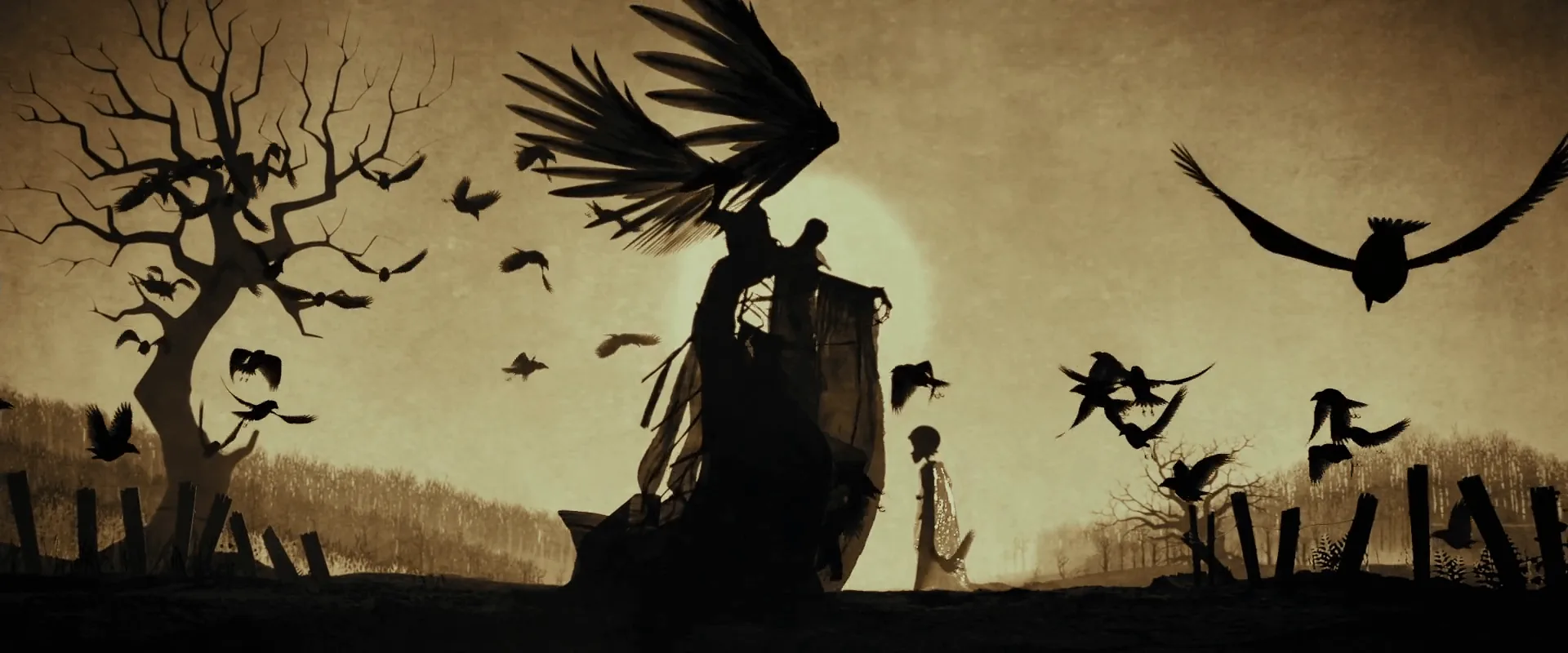 Morte con corvi, silhouette, 1920x800 21:9, PC Desktop
