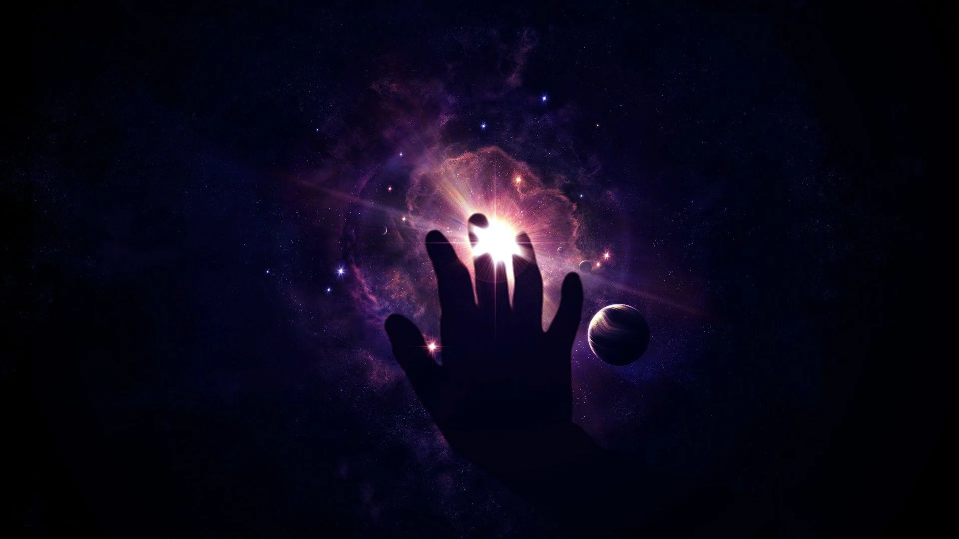 Mano che tocca galassia spaziale, 1920x1080 Full HD 1080p, PC