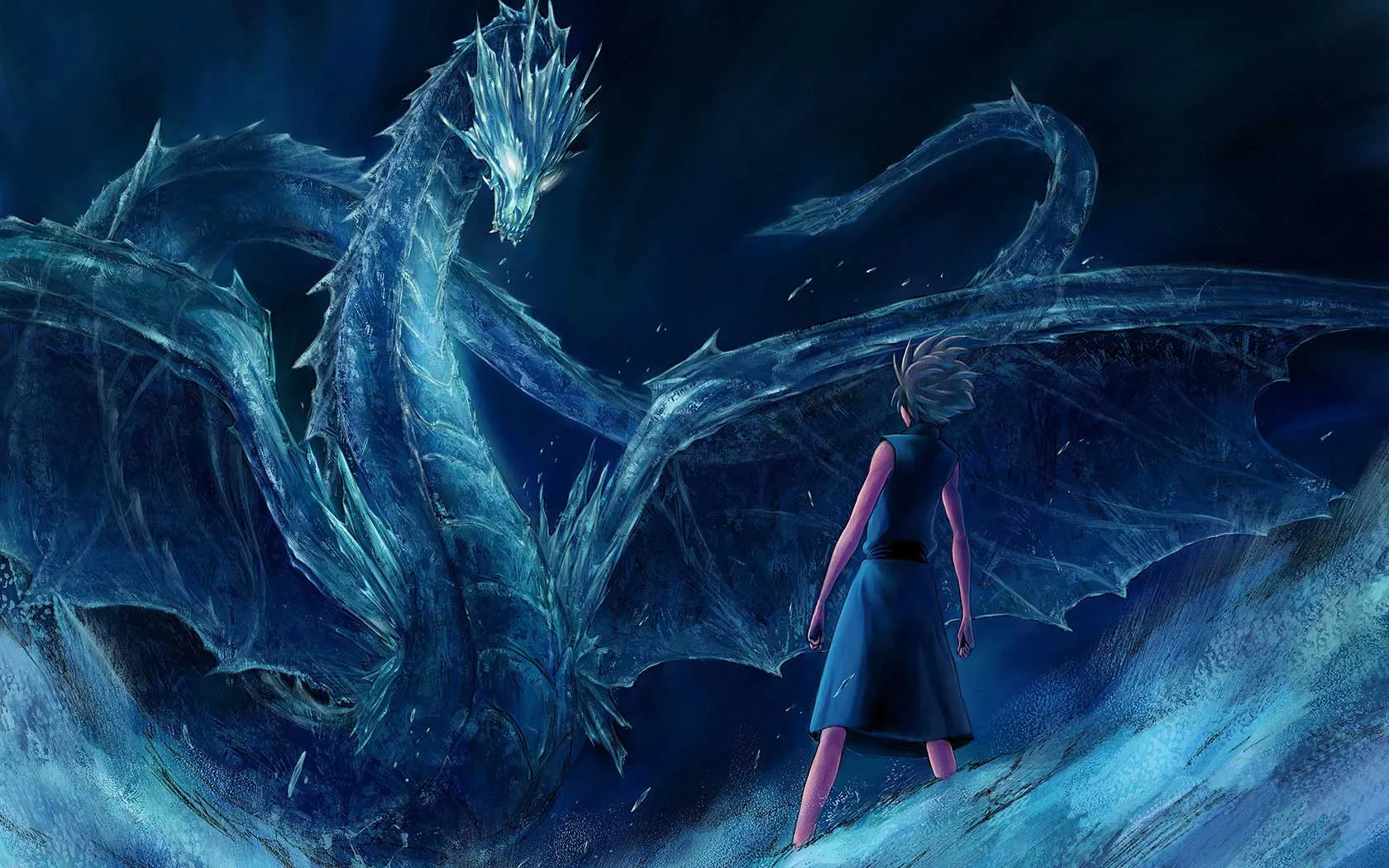 Drago blu spettrale con guerriero, 1680x1050 900p, Desktop