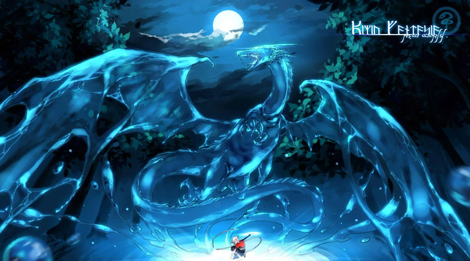 Drago blu sotto luna piena, 1920x1067 Full HD, Desktop
