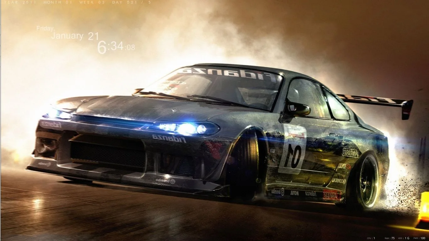 Auto drift tra fumo e polvere, 1366x768 720p, PC