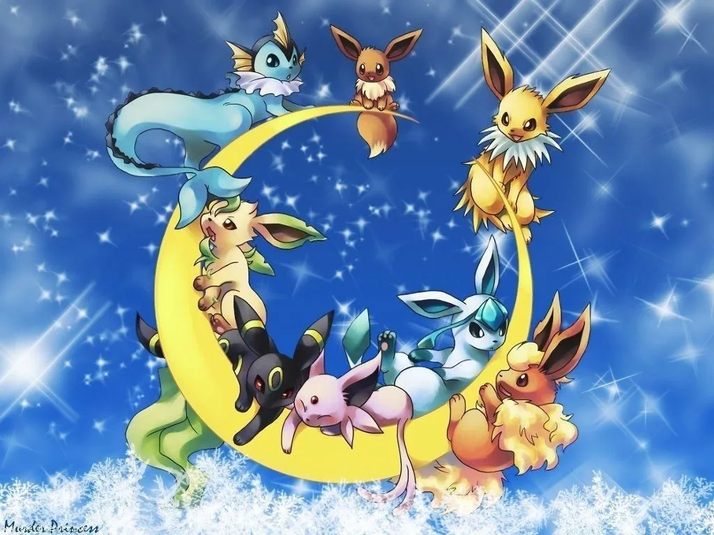Eevee ed evoluzioni sulla luna, Eeveelution, 1024x768 HD, Laptop