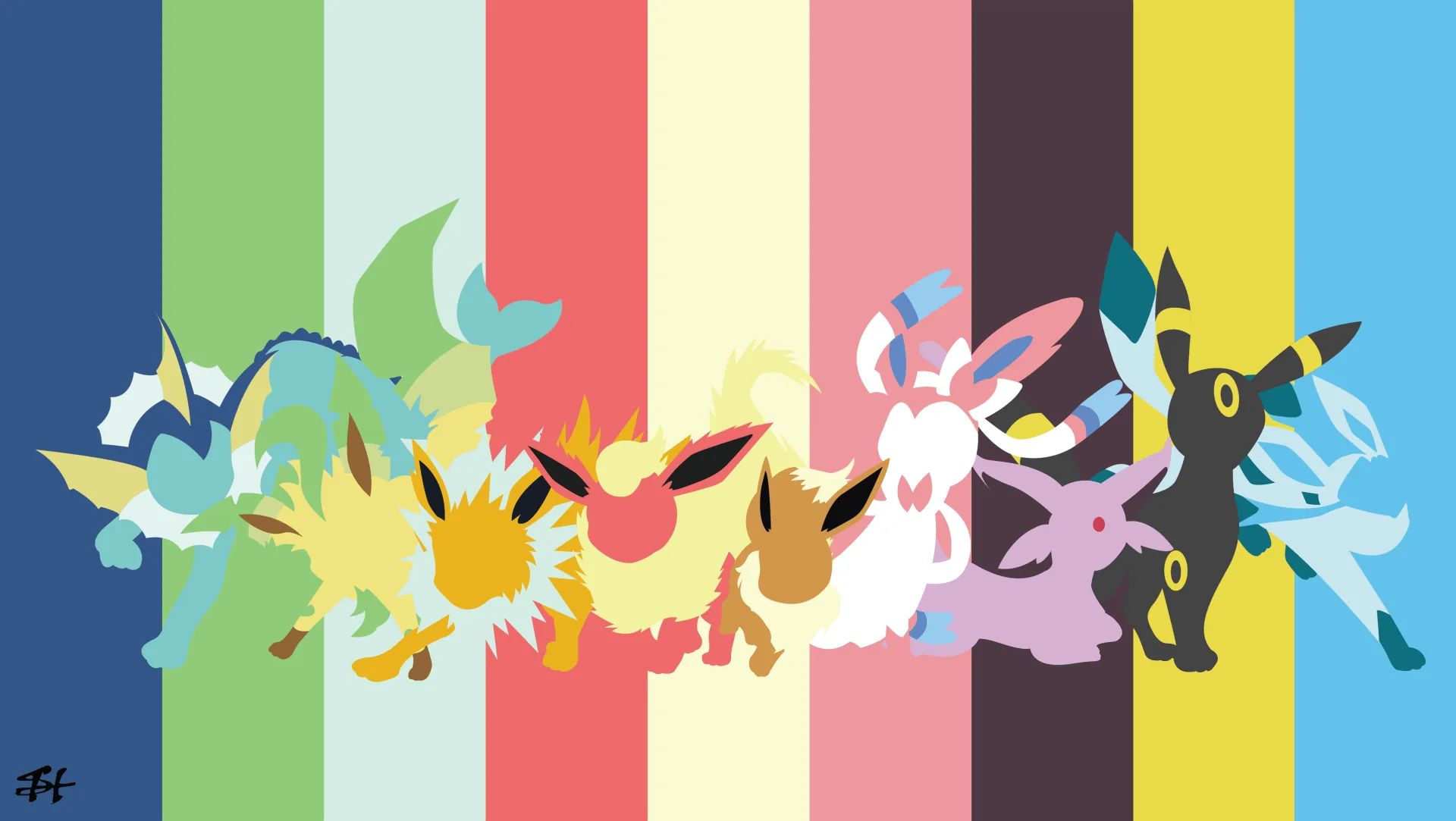 Eeveelutions Pokemon silhouette colorate, Nintendo, 1920x1083 Full HD, Desktop