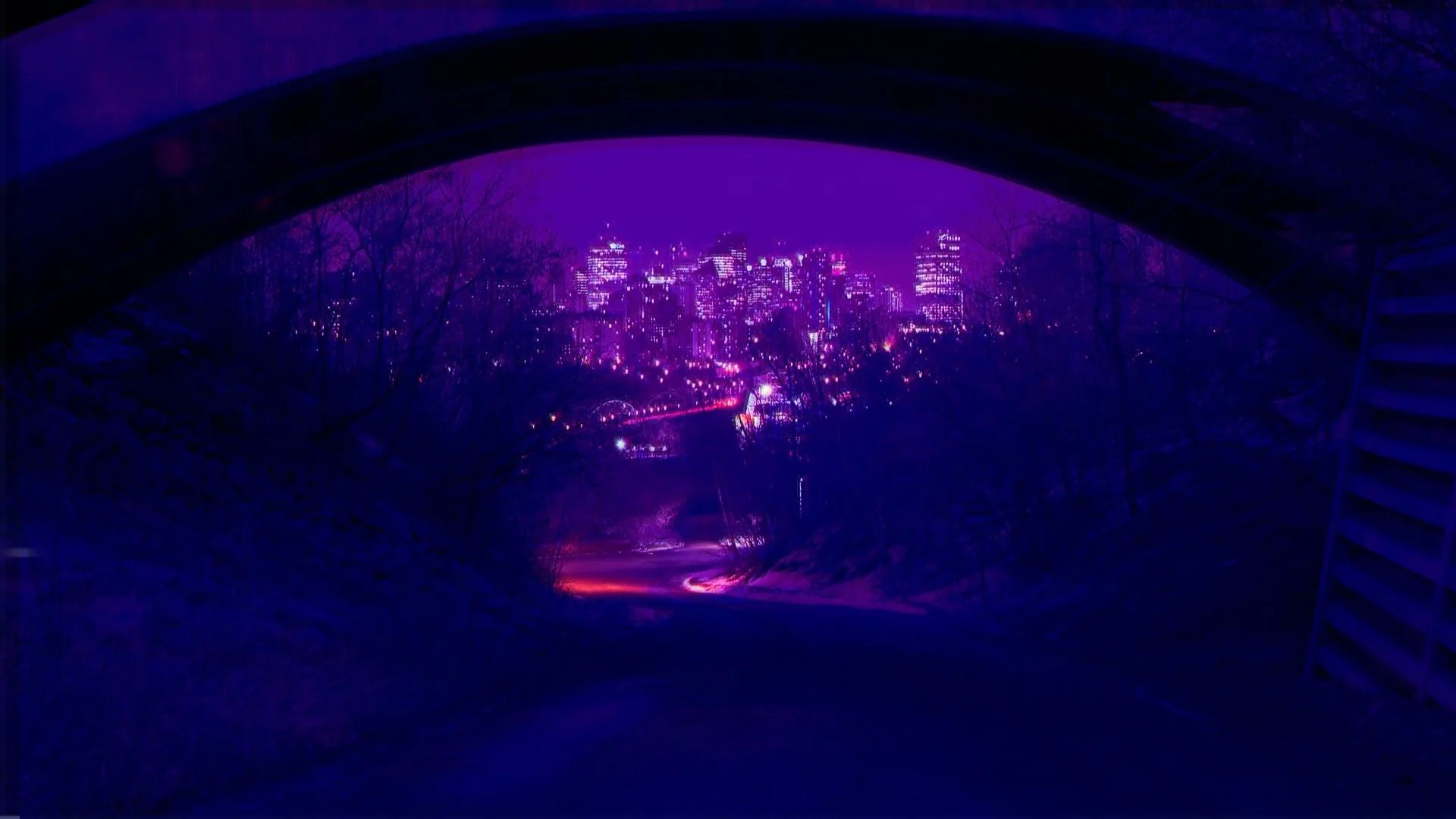 Città notturna vista da arco viola, 1920x1080 Full HD 1080p, PC Desktop