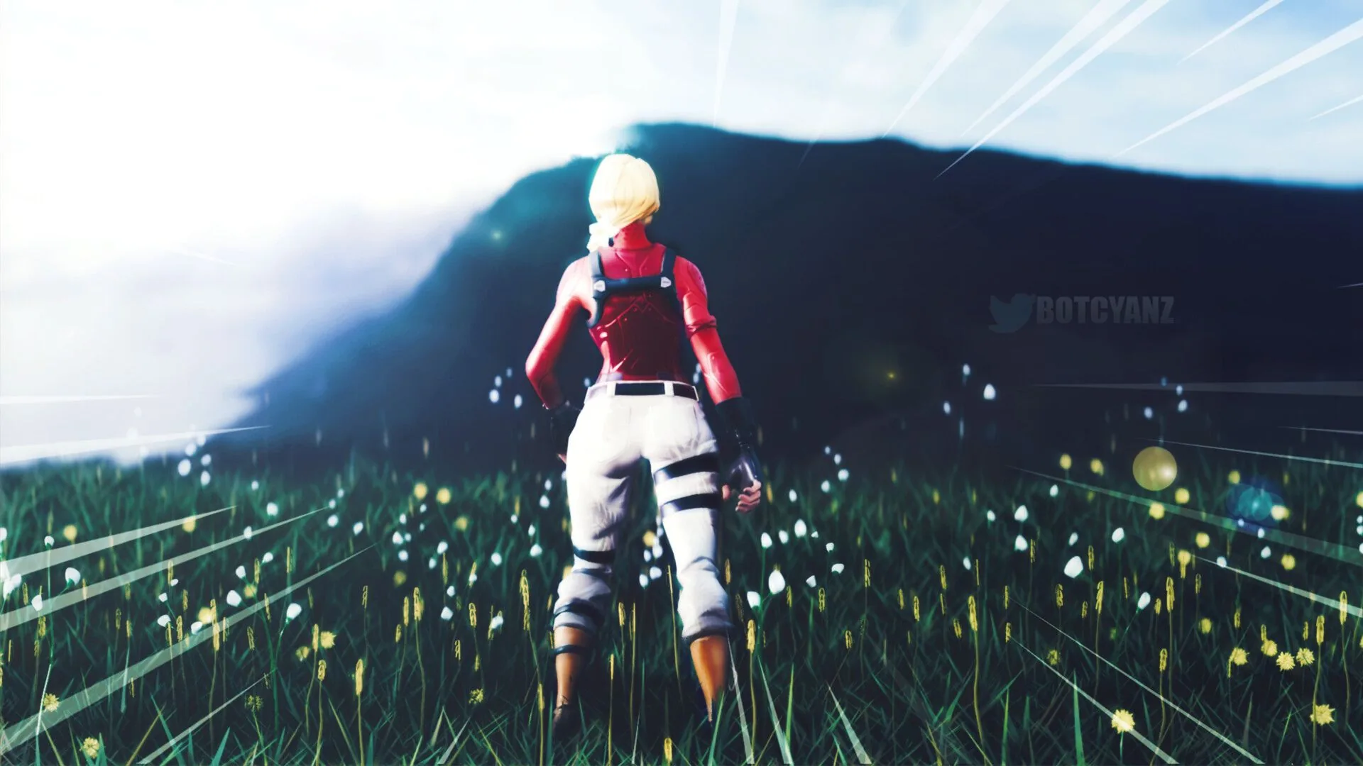 Personaggio Fortnite in campo fiorito, Epic Games, 1920x1080 1080p, PC