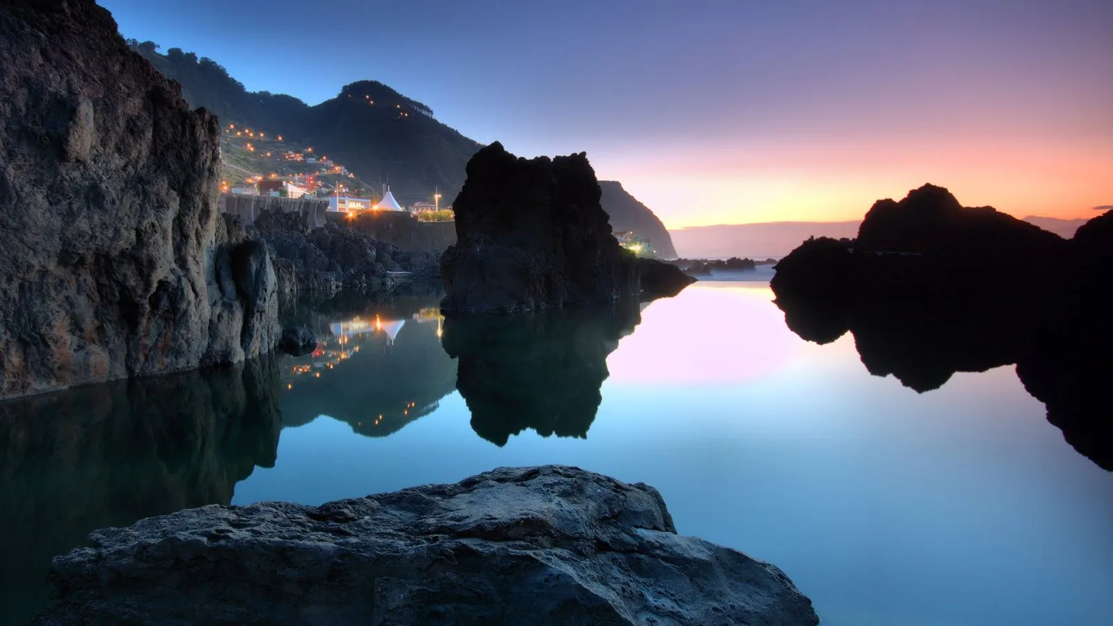 Laguna costiera al tramonto, 1600x900 HD, iMac