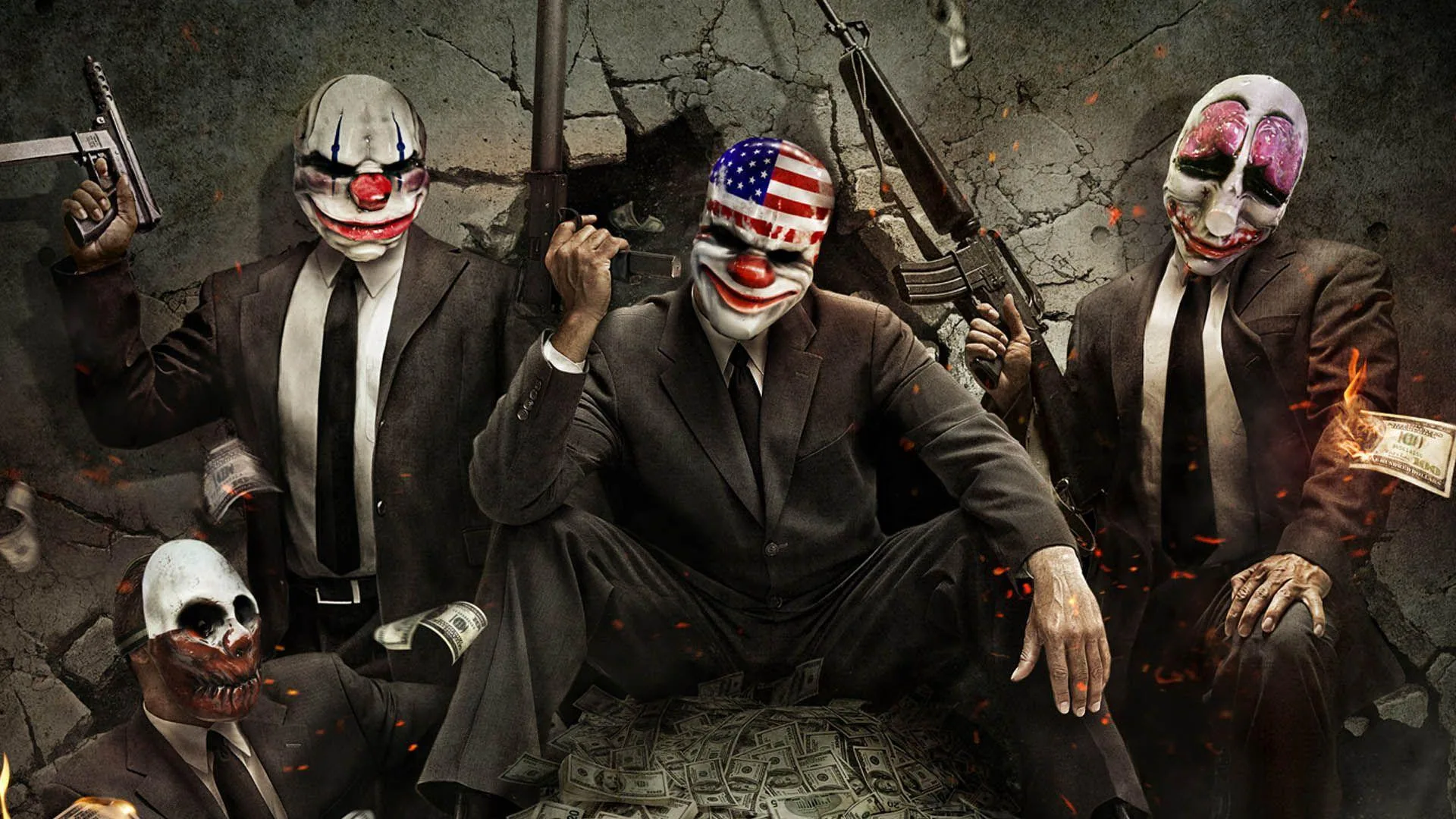 Payday maschere rapinatori gruppo, 1920x1080 Full HD 1080p, PC
