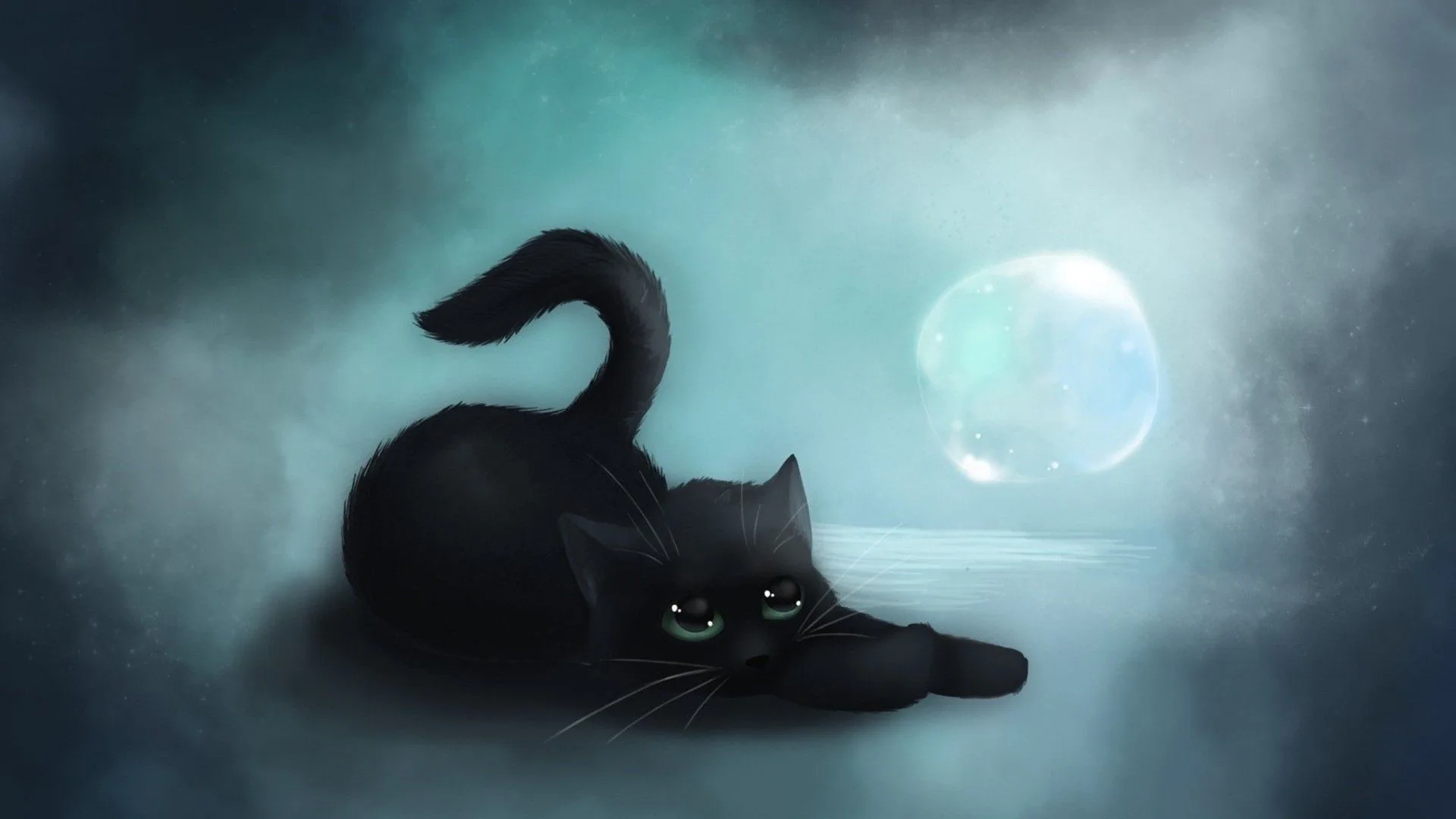 Gatto nero con luna, 1920x1080 Full HD, PC Desktop