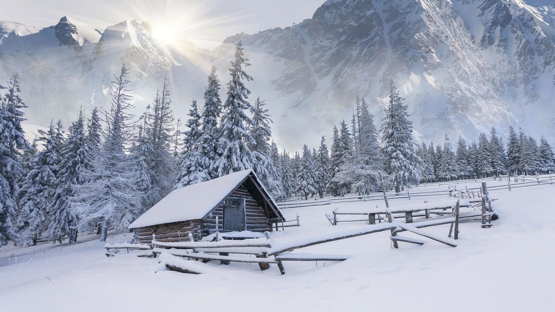 Baita innevata tra le montagne, 1920x1080 1080p, Desktop