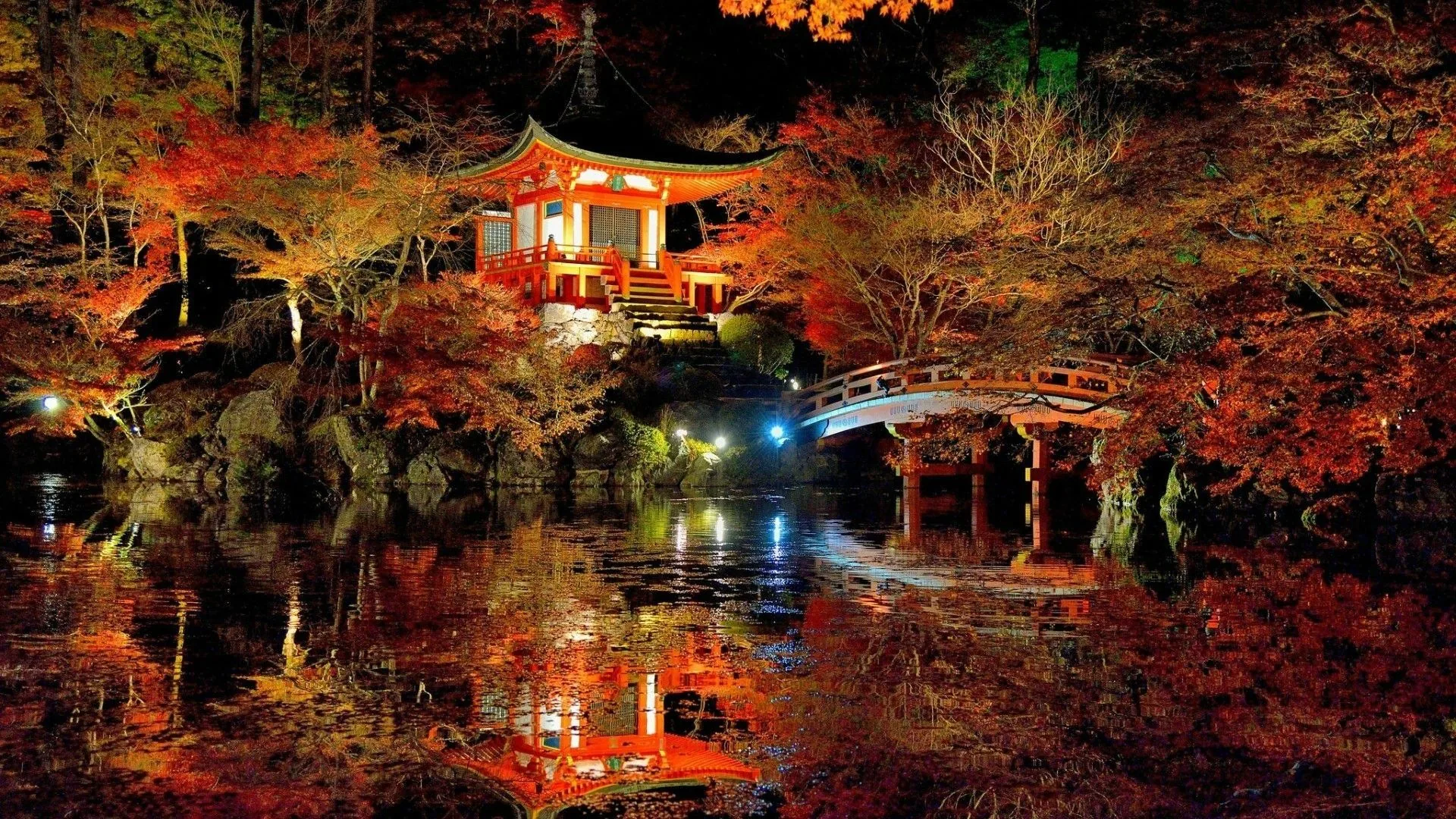 Giardino giapponese notturno autunnale, 1920x1080 Full HD 1080p, Desktop