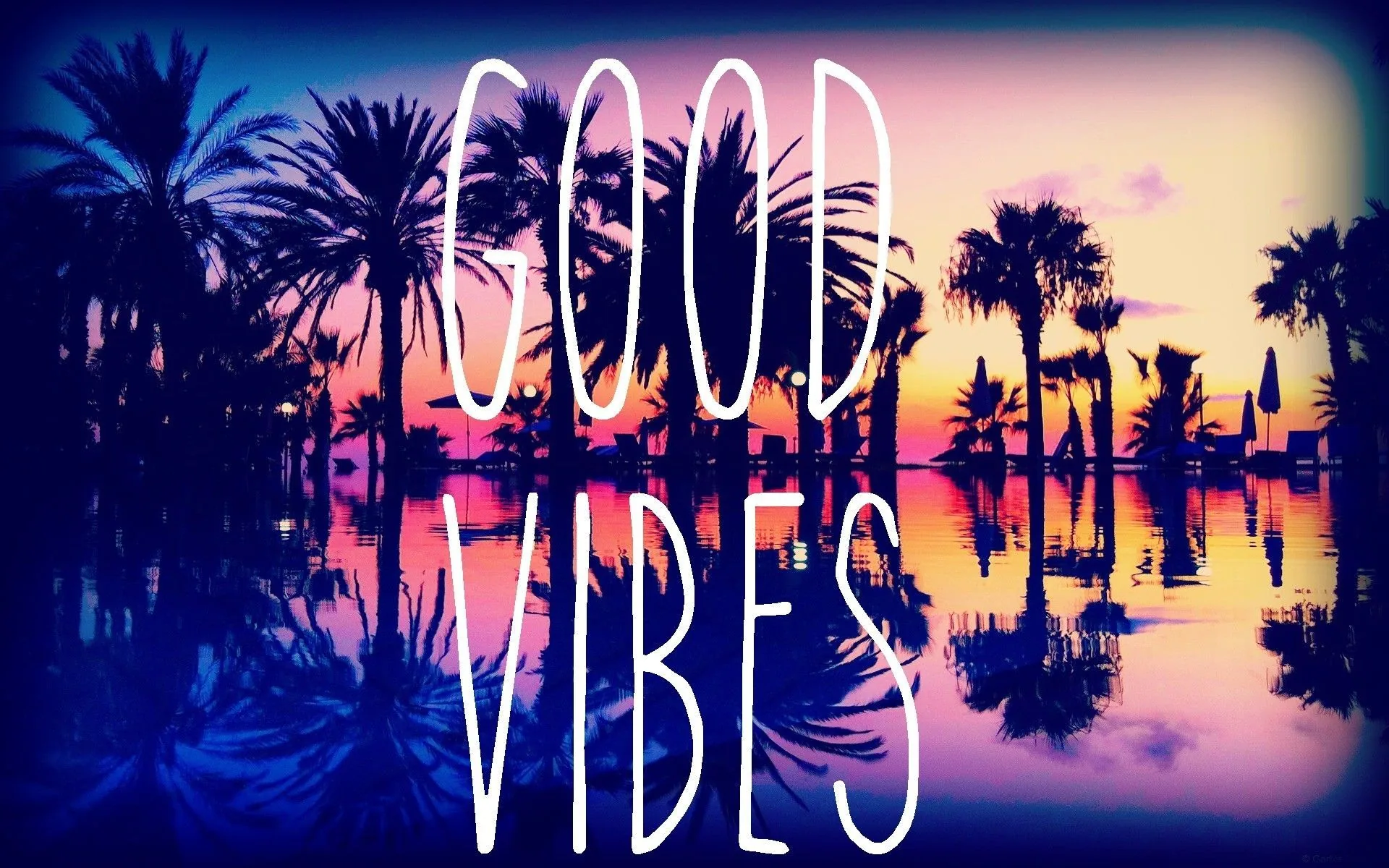 Palme tramonto scritta Good Vibes, 1920x1200 Full HD+, Laptop