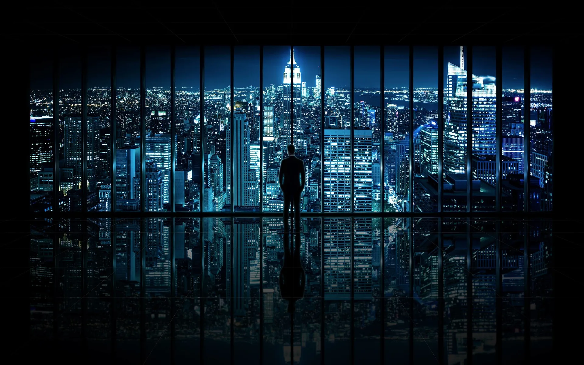 Silhouette uomo skyline notturno città, 3360x2100 2K, Monitor Gaming