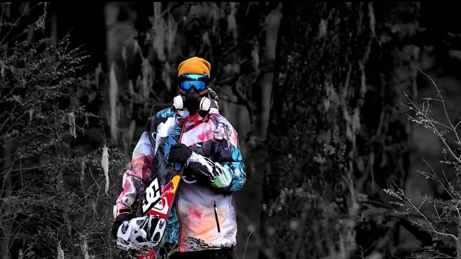 Snowboarder maschera bosco monocromo, 1920x1080 1080p, PC