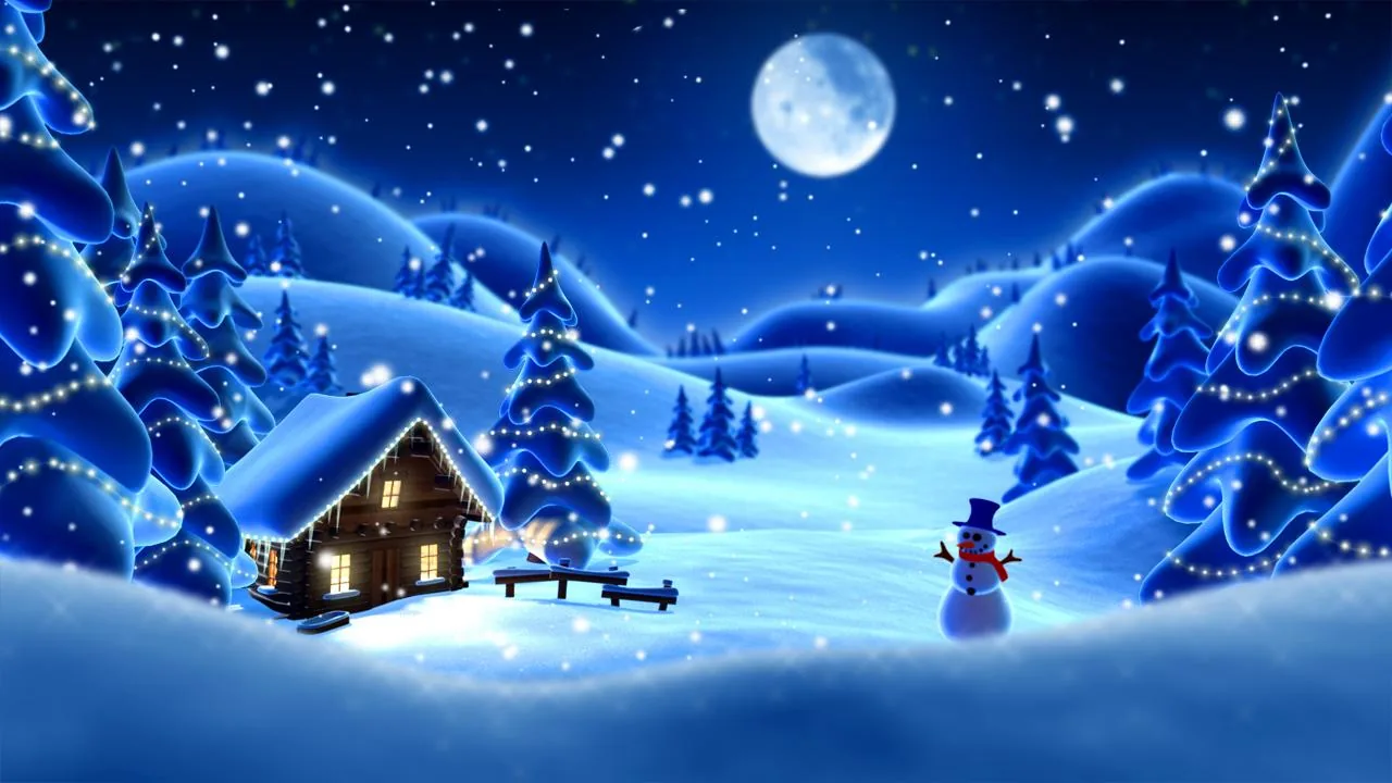 Paesaggio innevato notturno con capanna, 1280x720 720p, PC