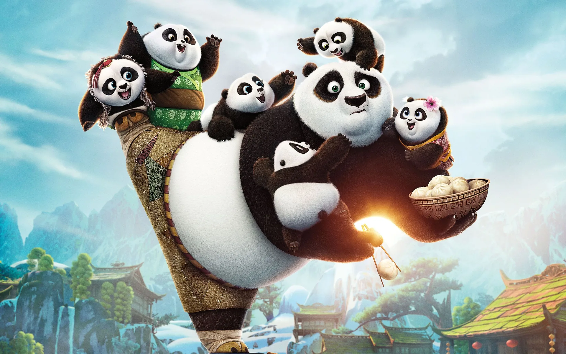 Kung Fu Panda 3 panda famiglia, DreamWorks, 2880x1800 2K, Desktop