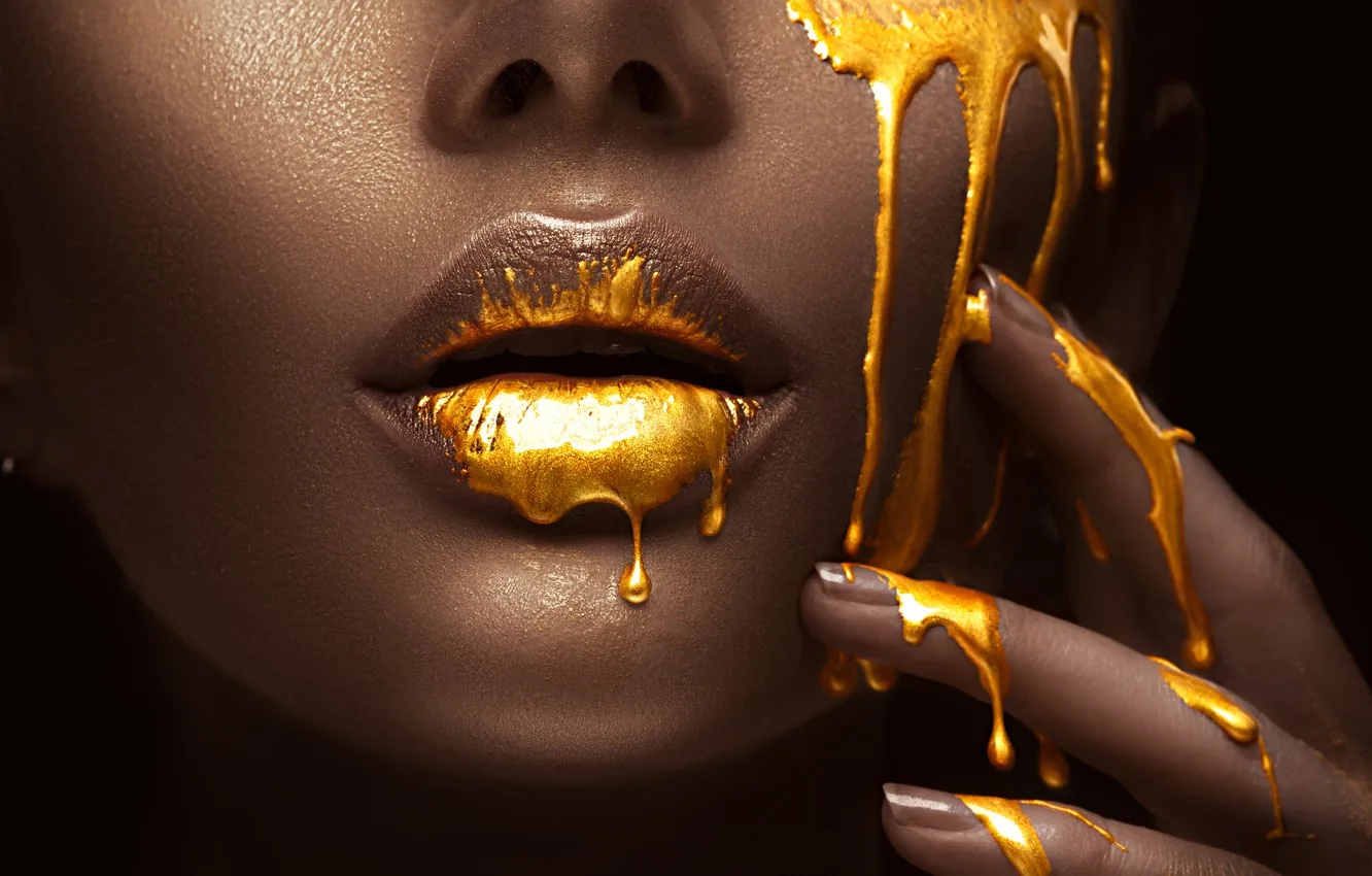 Labbra dorate con vernice colante, 1332x850 720p, PC
