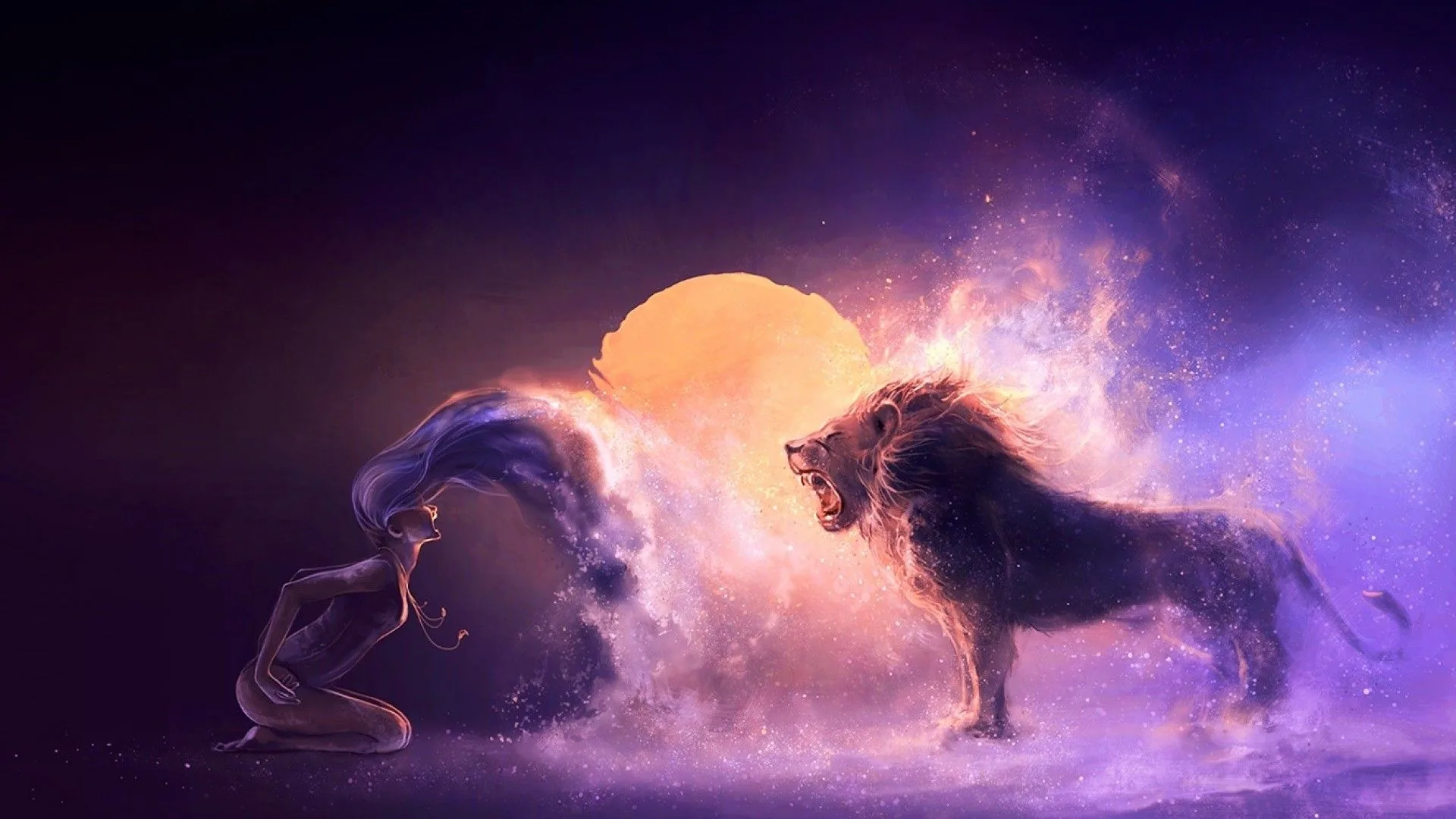 Leone e figura mistica, 1920x1080 1080p, Laptop