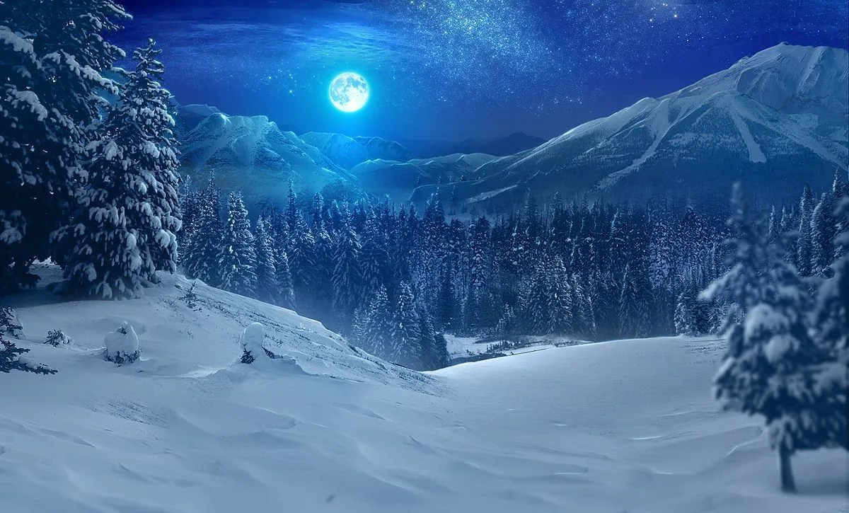 Luna piena notte invernale innevata, 1200x725 HD, PC