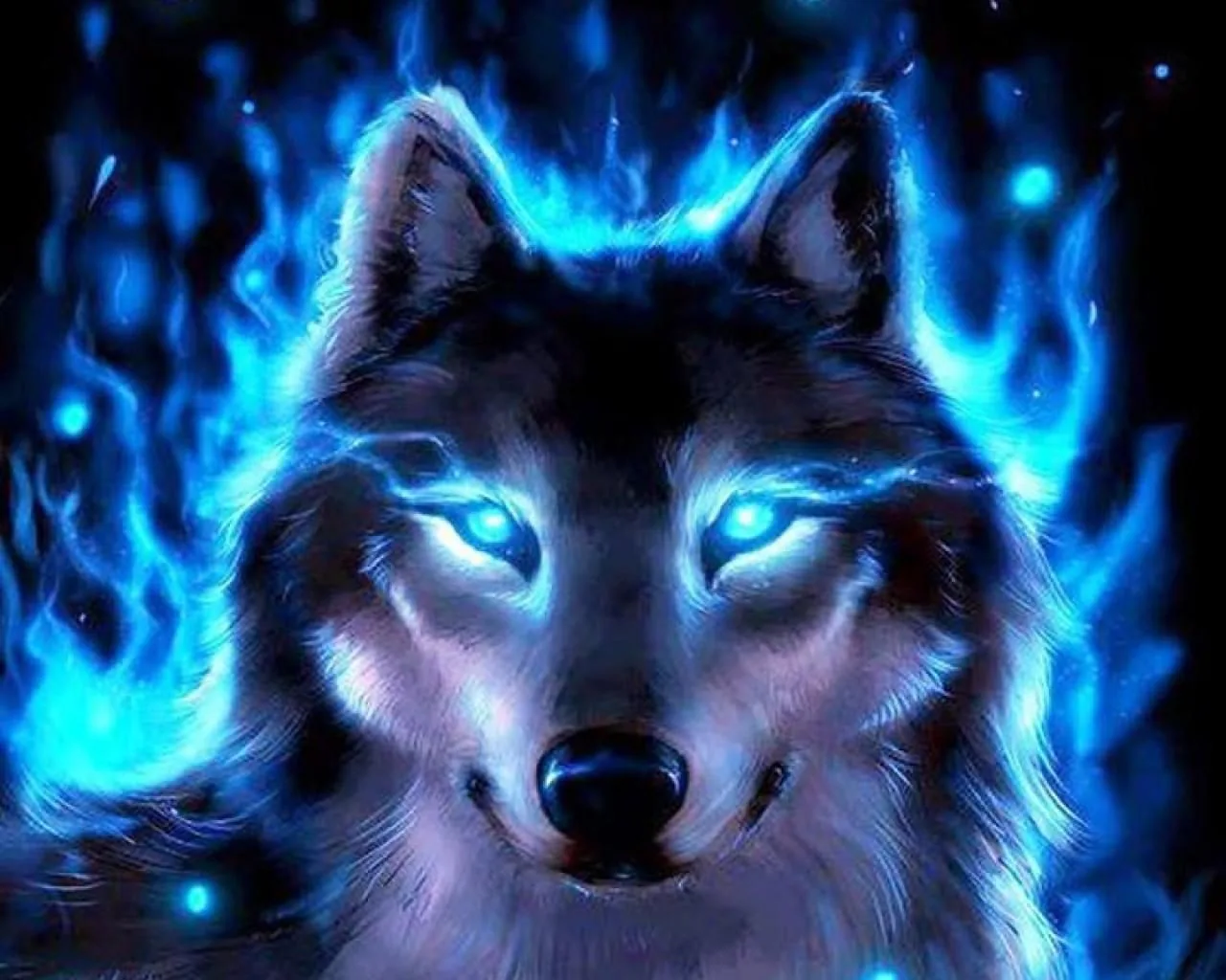 Lupo con fiamme blu, 1280x1024 HD, Desktop