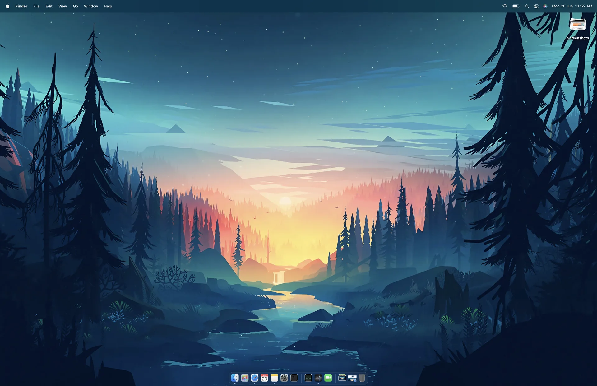 Tramonto foresta lago illustrazione, 4112x2658 4K Ultra HD, iMac