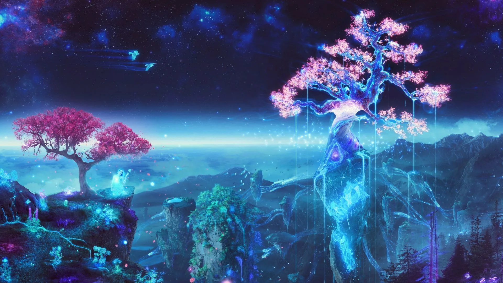 Alberi magici luminosi paesaggio fantasy, 1920x1080 Full HD 1080p, PC