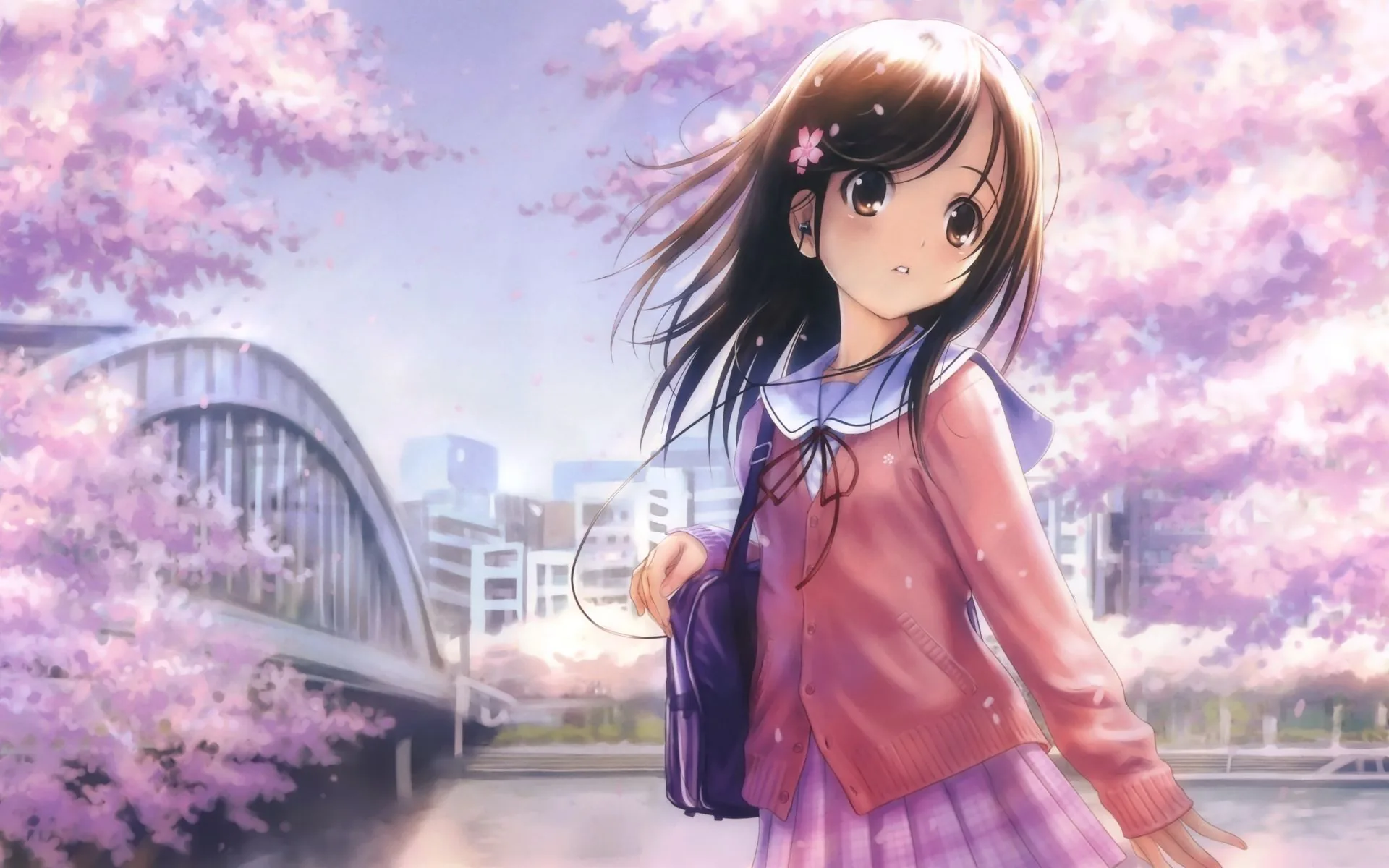Ragazza anime ciliegi fioriti, 1920x1200 Full HD+ WUXGA, PC Desktop