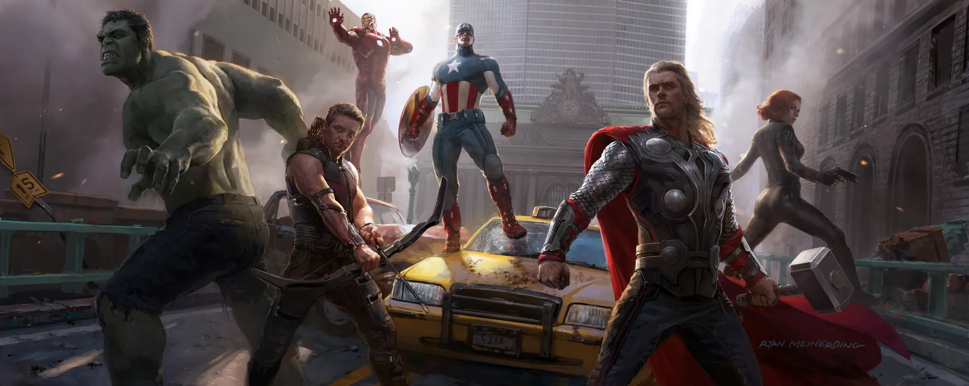 Avengers supereroi Marvel città, MCU, 6400x2553 21:9, PC
