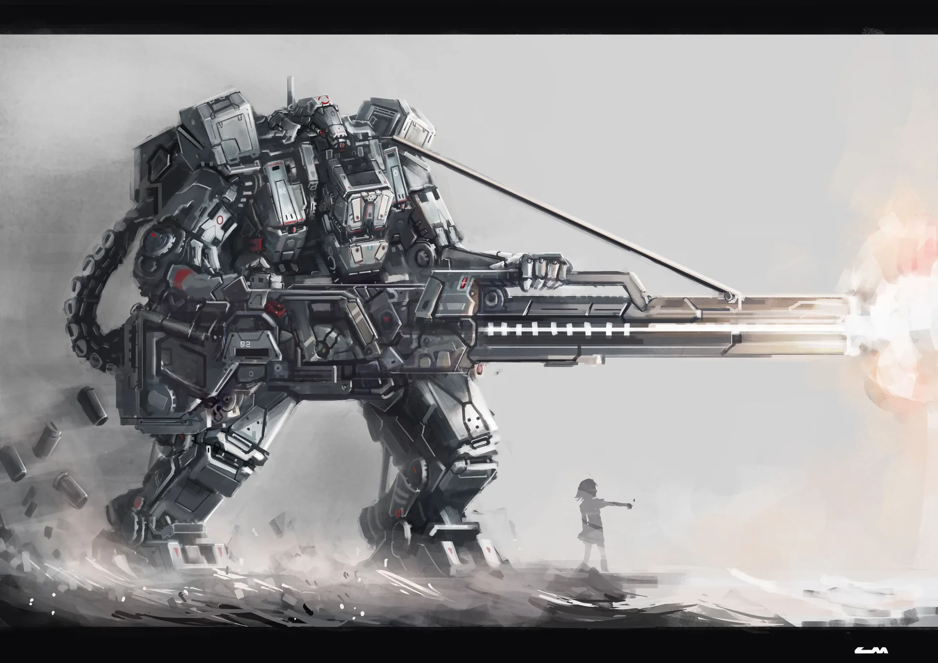 Robot mecha con cannone in azione, 4093x2894 4K, Desktop 4K