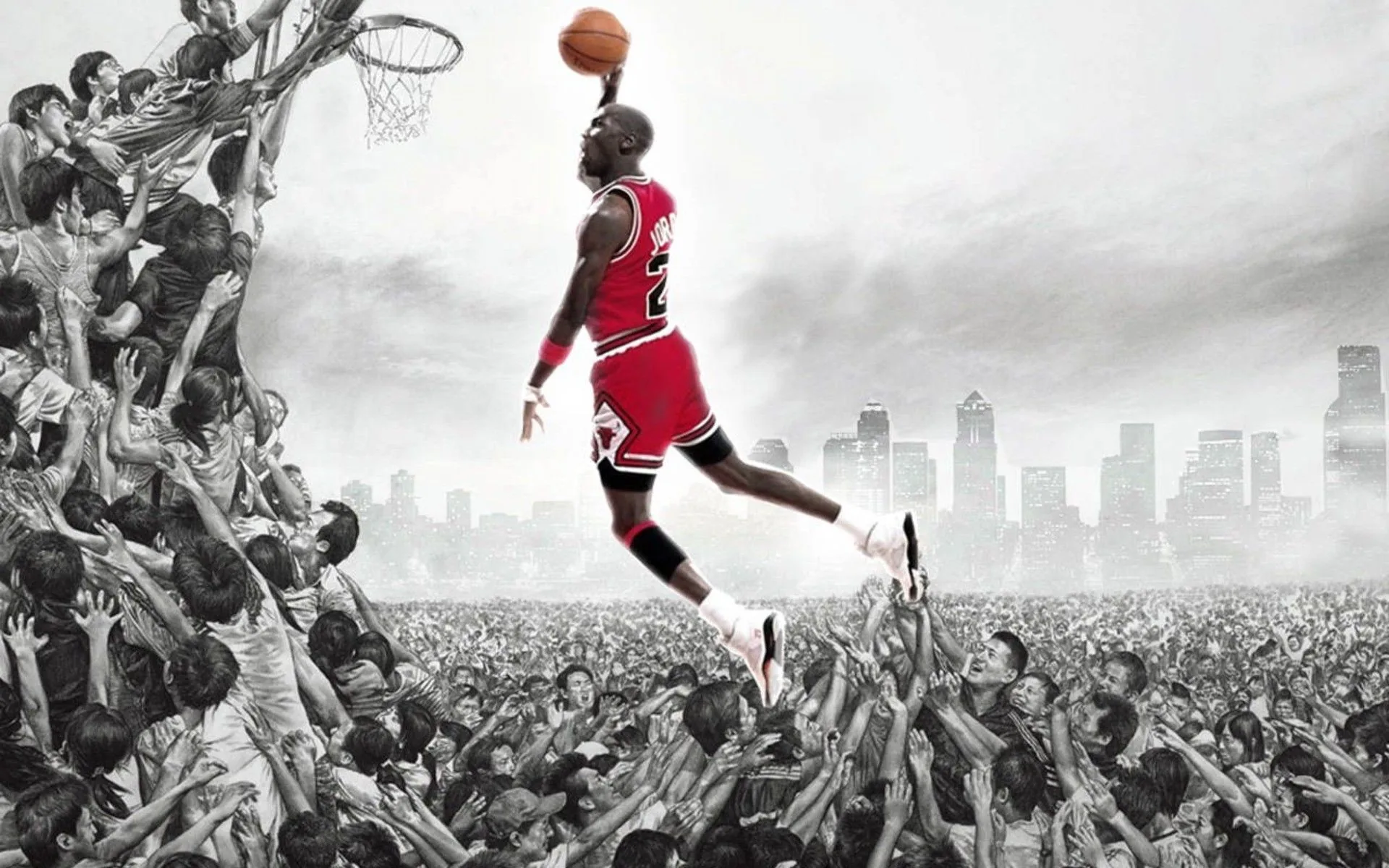 Michael Jordan schiacciata folla, numero 23, 1920x1200 WUXGA, Laptop