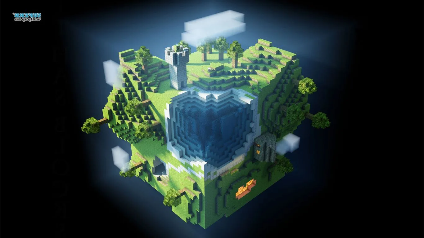 Cubo mondo Minecraft fluttuante, Mojang, 1366x768 720p, PC