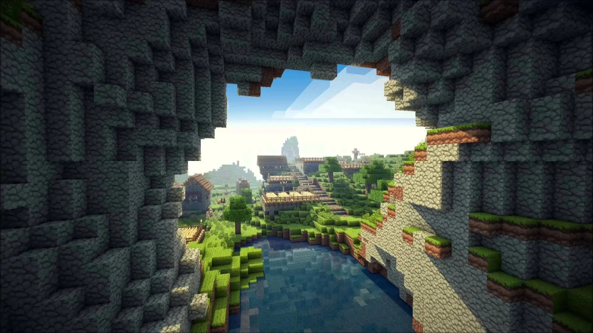 Grotta Minecraft con paesaggio, Mojang, 1920x1080 1080p, PC