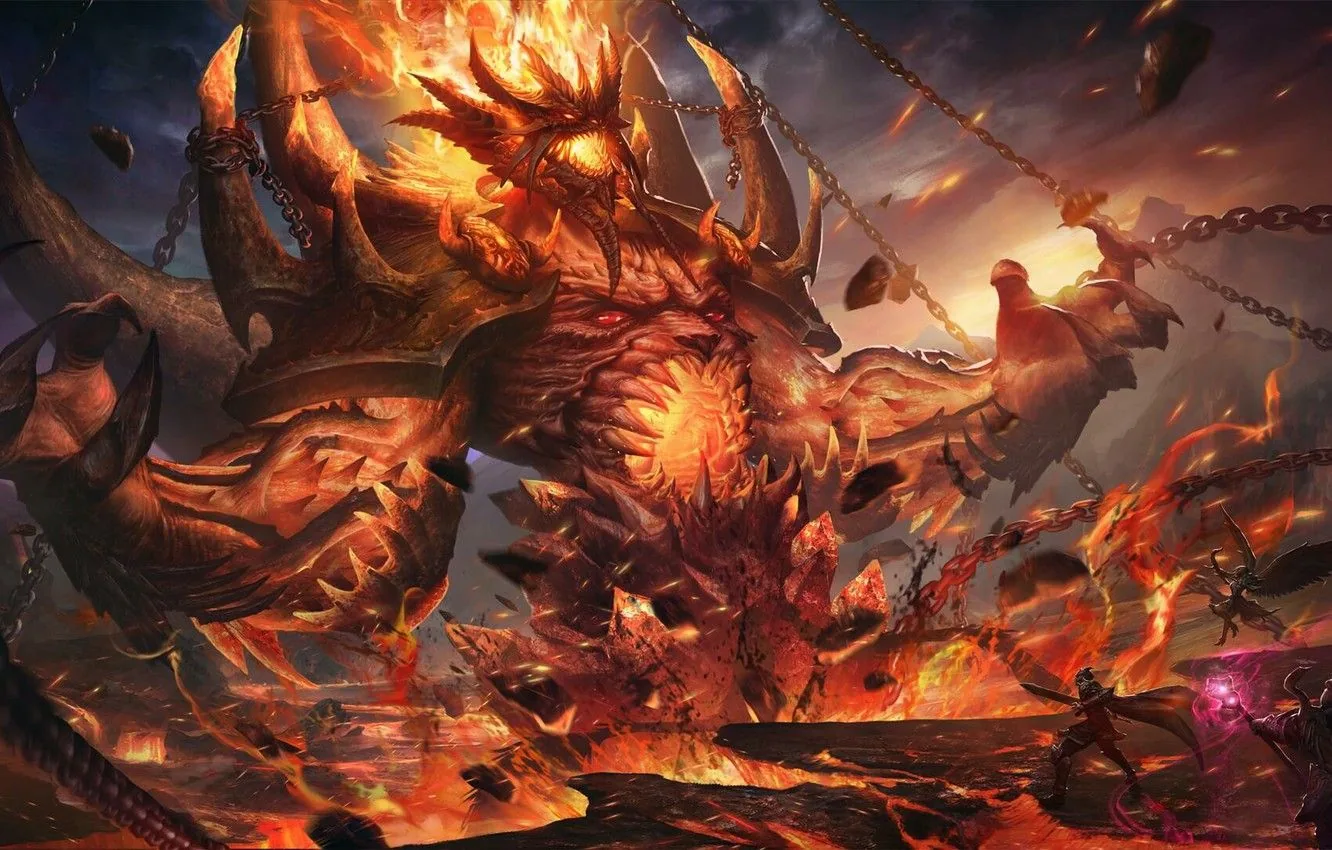 Mostro di fuoco incatenato, 1332x850 HD, Desktop