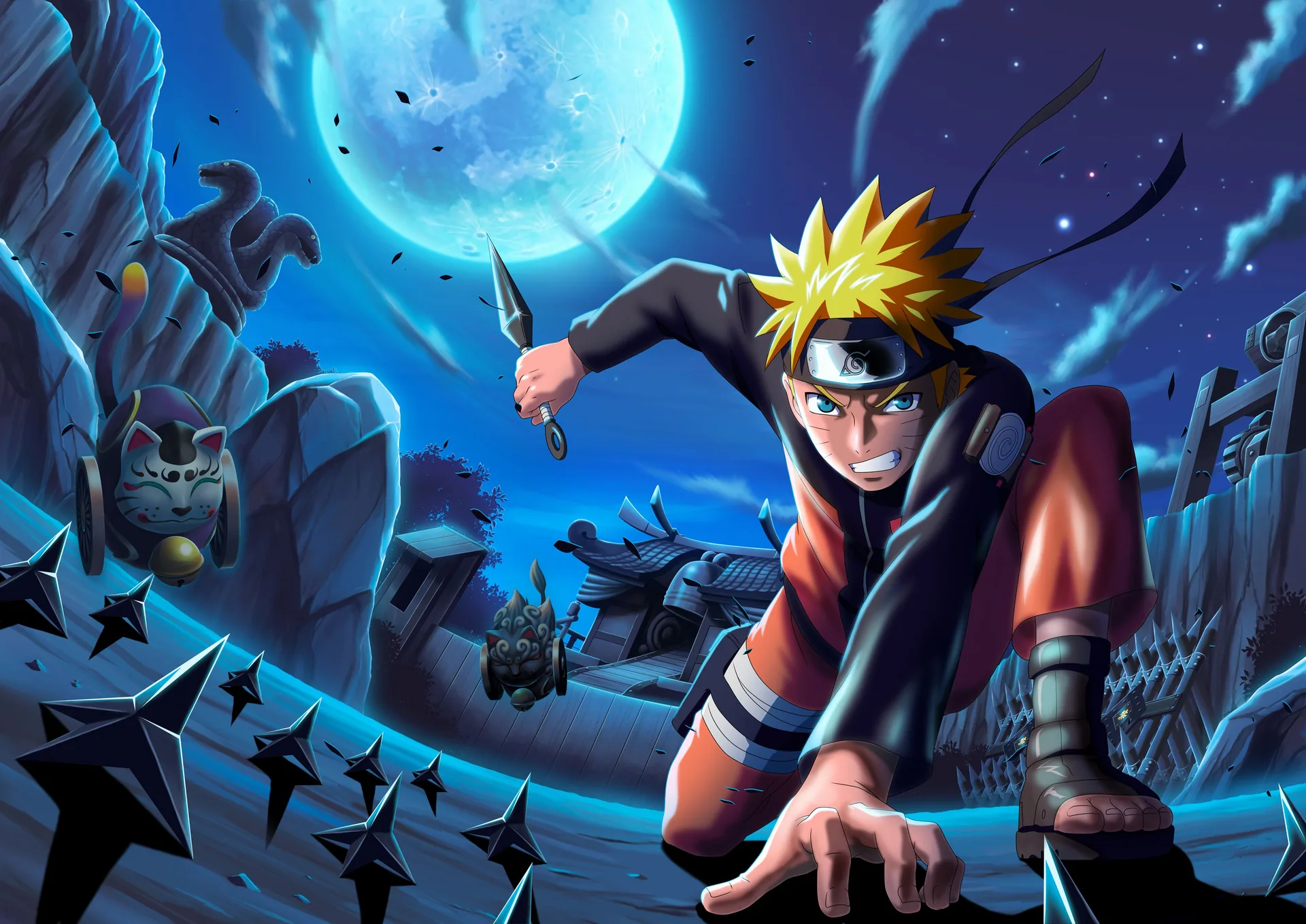 Naruto Uzumaki, luna piena, notte, ninja, 4000x2829 4K, Desktop 4K