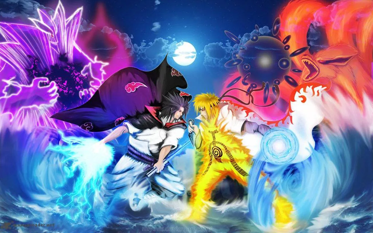 Naruto Sasuke battaglia notturna, sfondo 1280x800 HD, Desktop