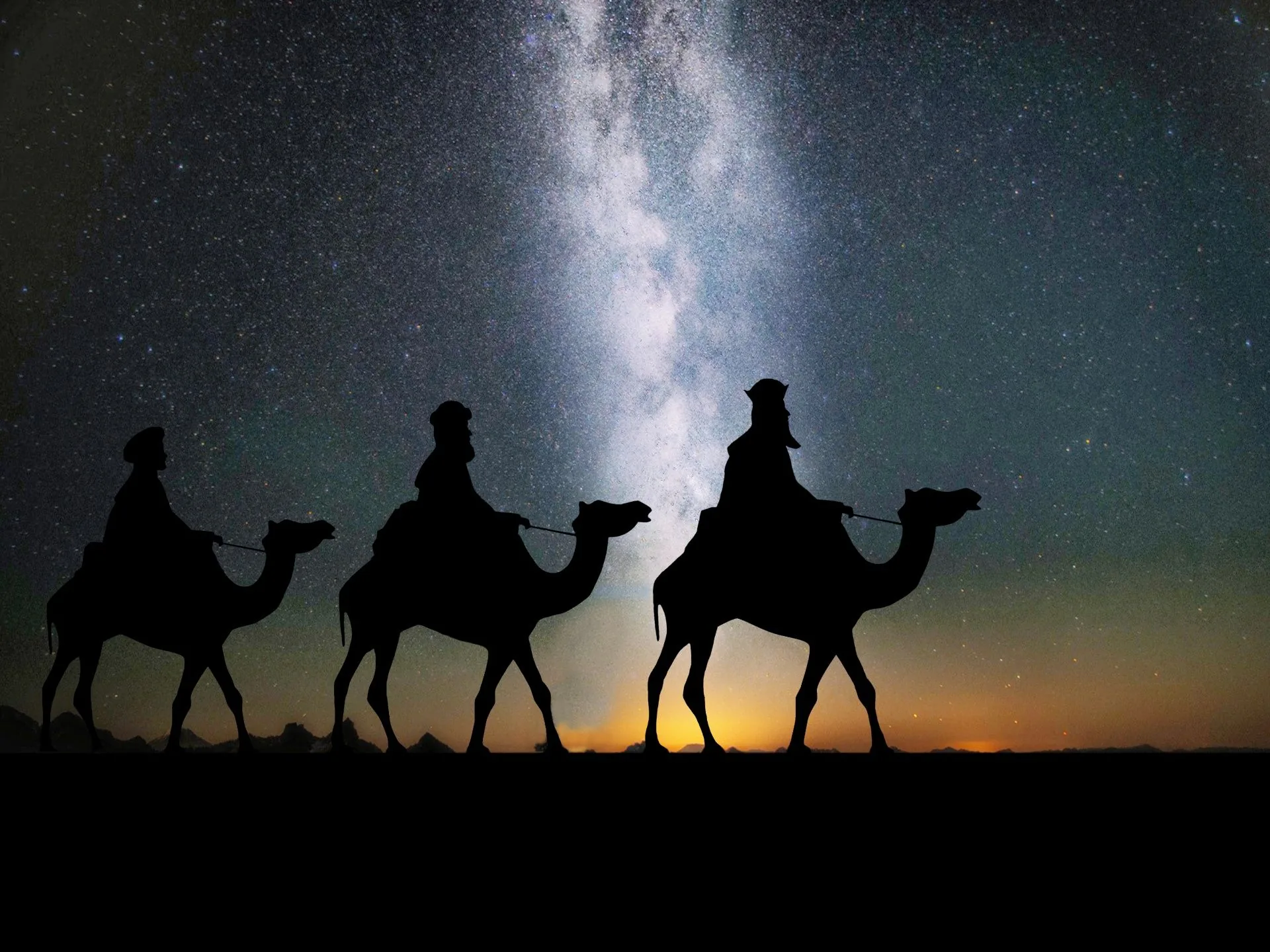 Tre magi su cammelli, notte stellata, 1920x1440 WUXGA, Desktop
