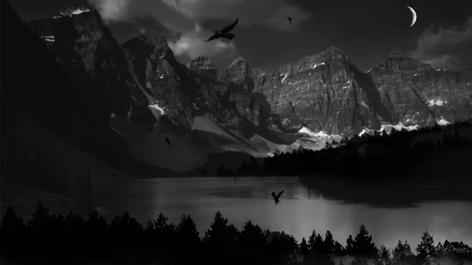 Montagne e lago in bianco e nero, 1920x1080 Full HD 1080p, Desktop