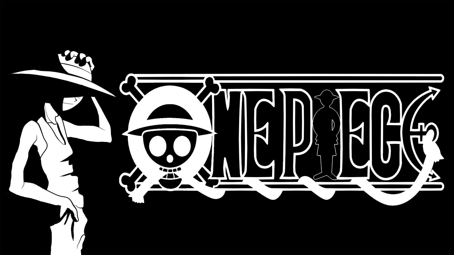 Logo One Piece bianco nero, Eiichiro Oda, 1920x1080 1080p, PC