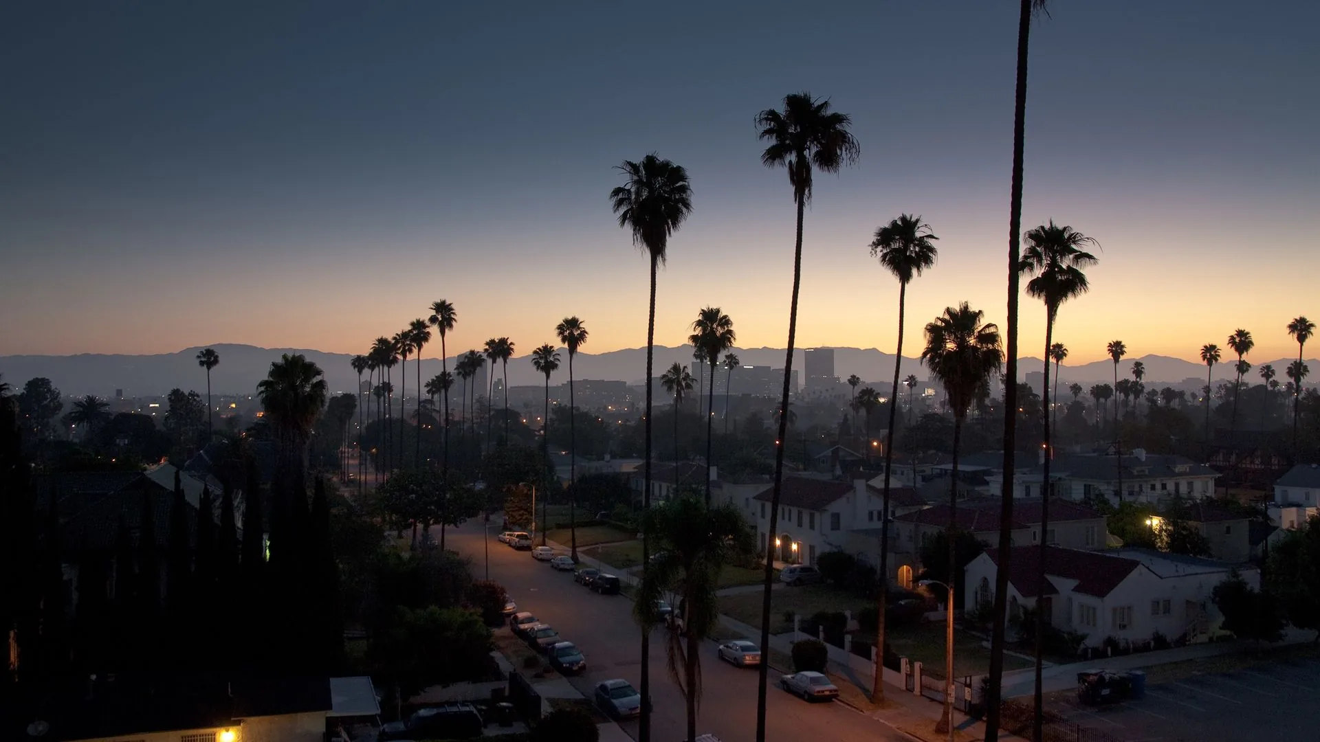 Palme al tramonto in città, 1920x1080 Full HD 1080p, Desktop