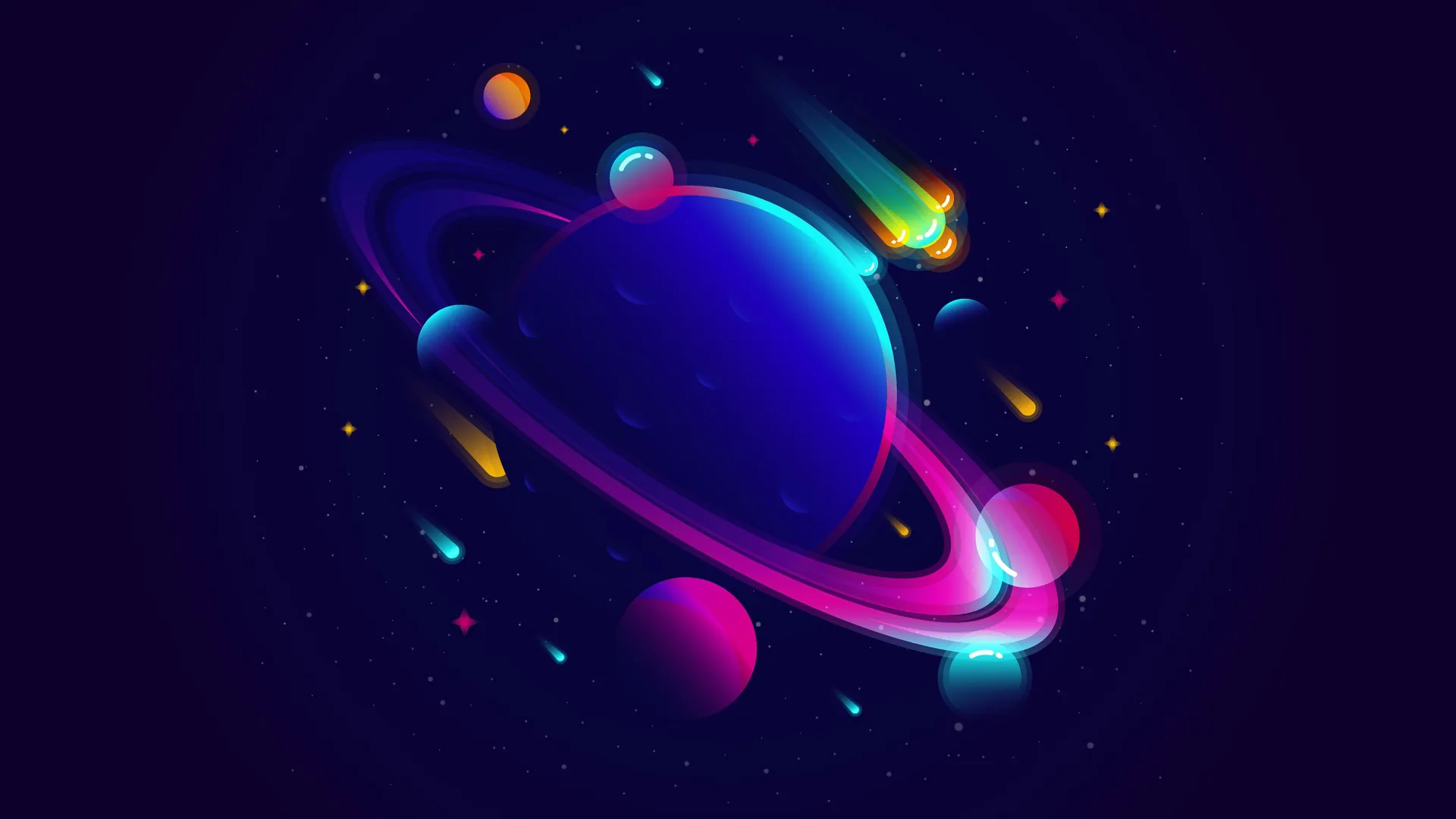 Pianeti neon con anelli, 2802x1576 2K QHD, PC