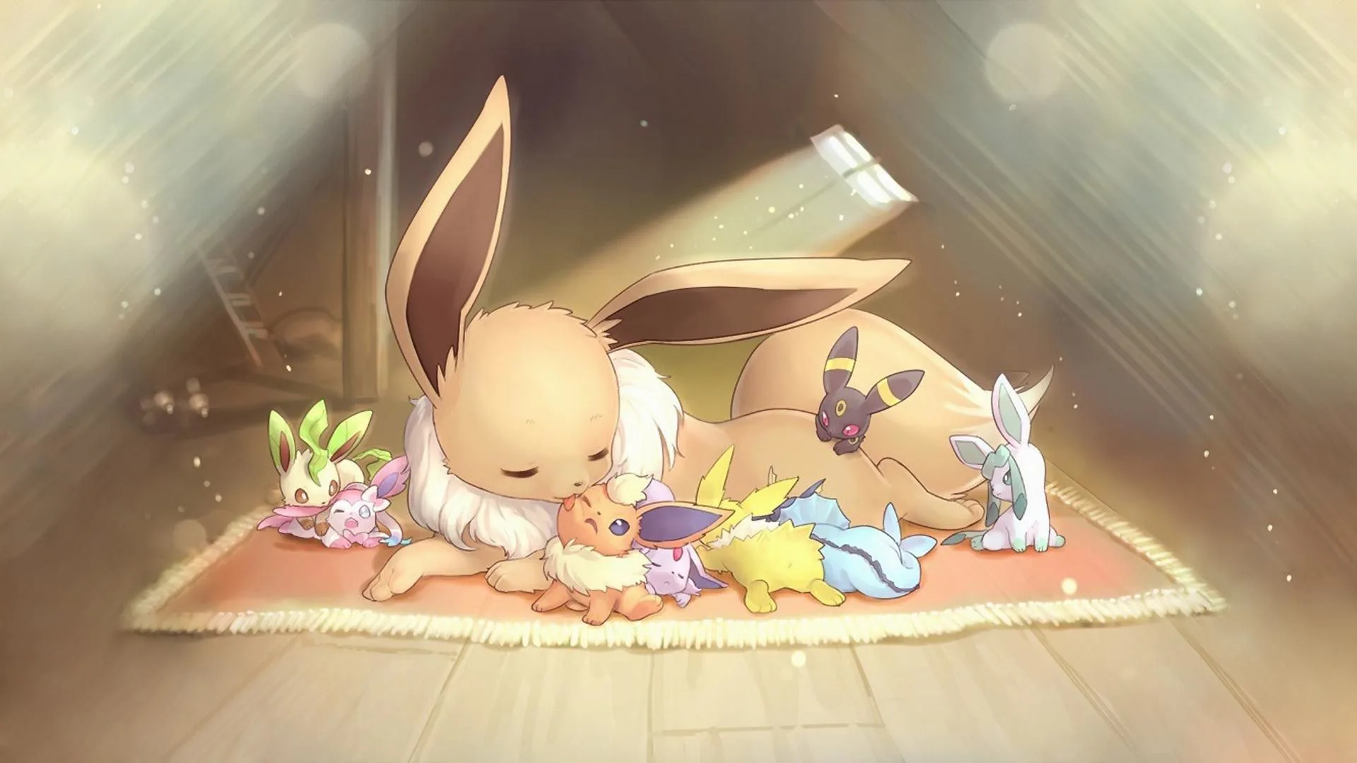 Eevee dormiente su tappeto, Eeveelution, 1920x1080 Full HD, PC