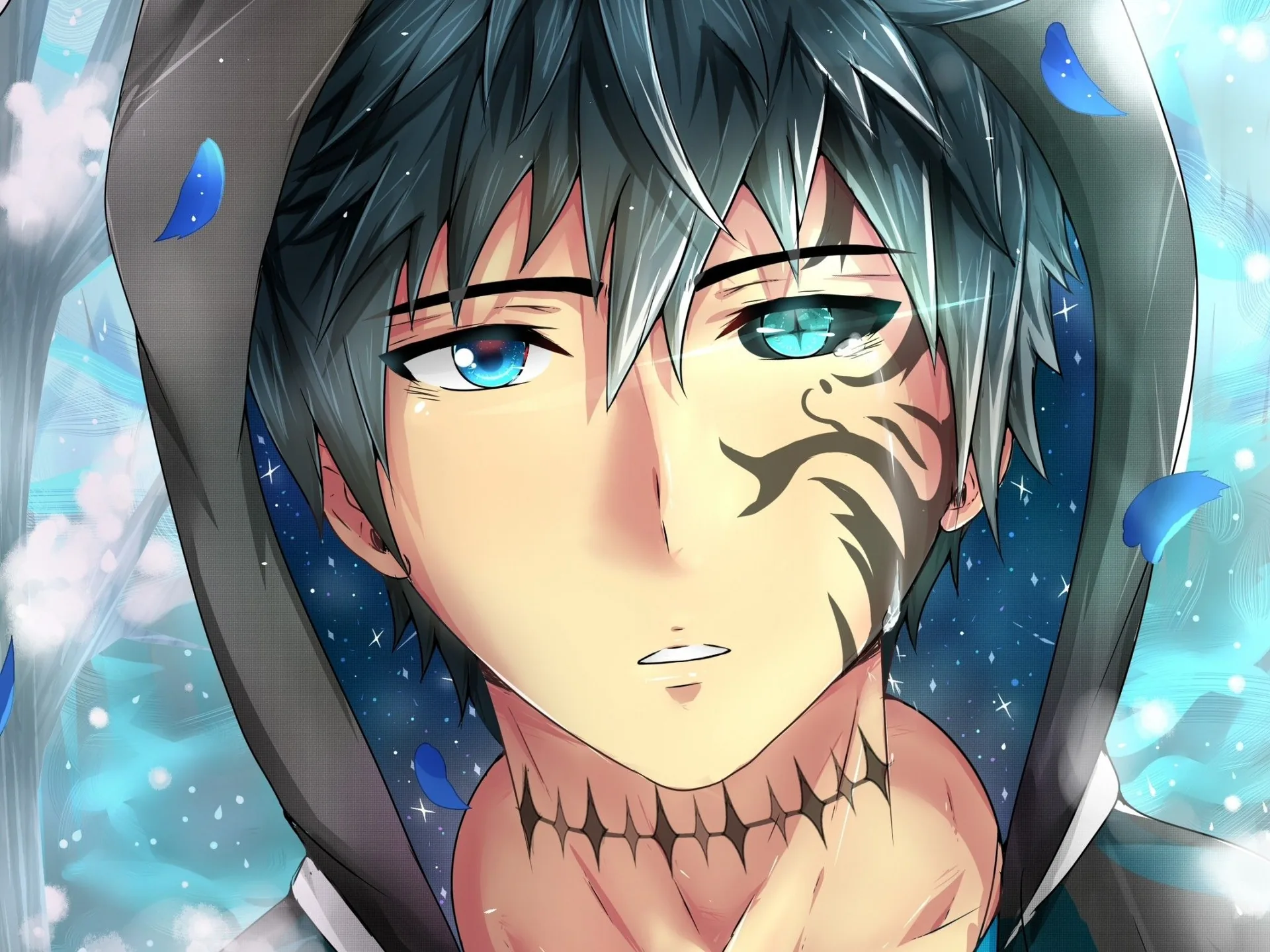 Ragazzo anime con tatuaggio e felpa, 2048x1536 2K, PC Desktop