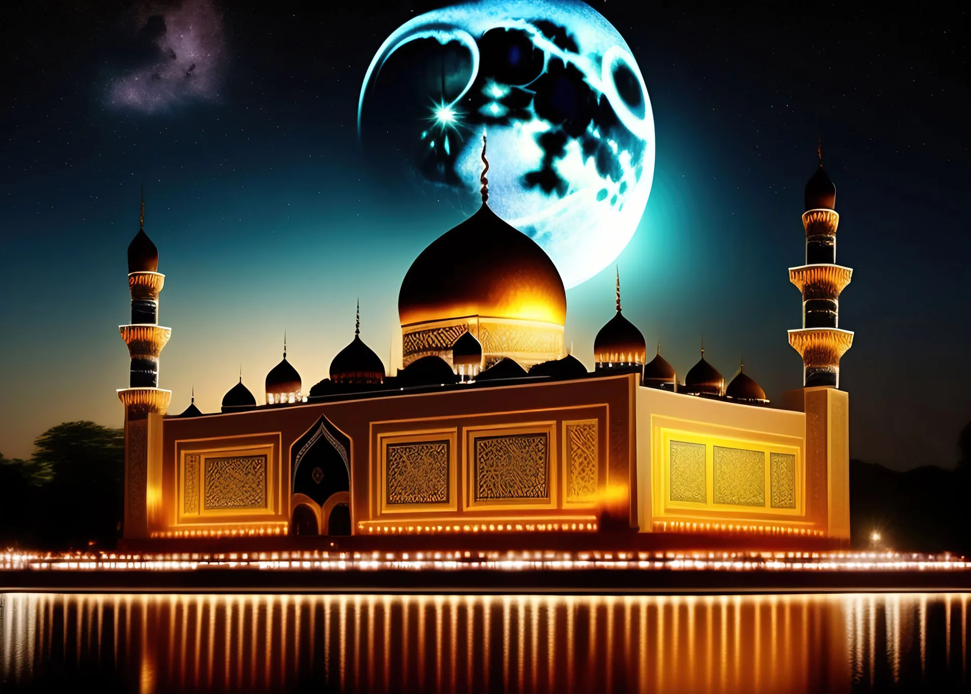 Moschea dorata con luna, 3840x2743 4K, Smart TV 4K