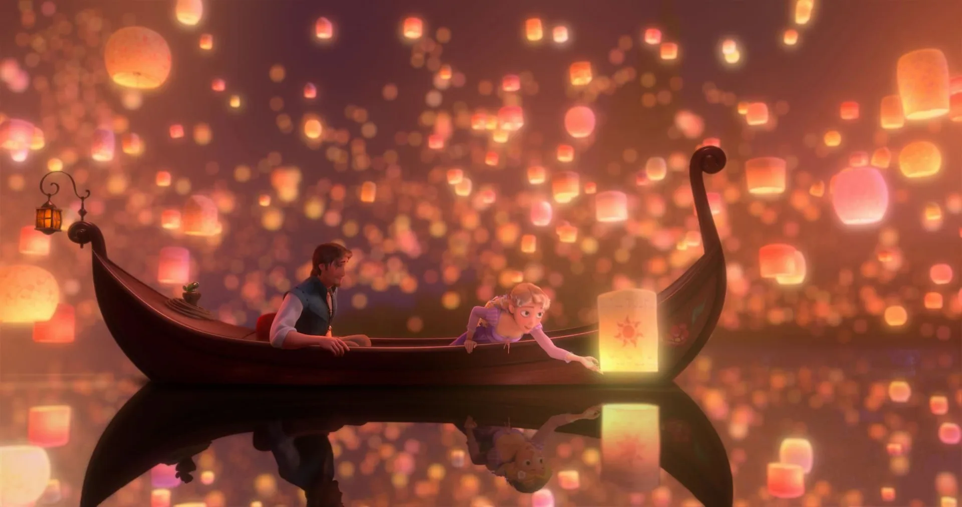 Rapunzel e Flynn lanterne barca, 2048x1080 alta risoluzione, PC