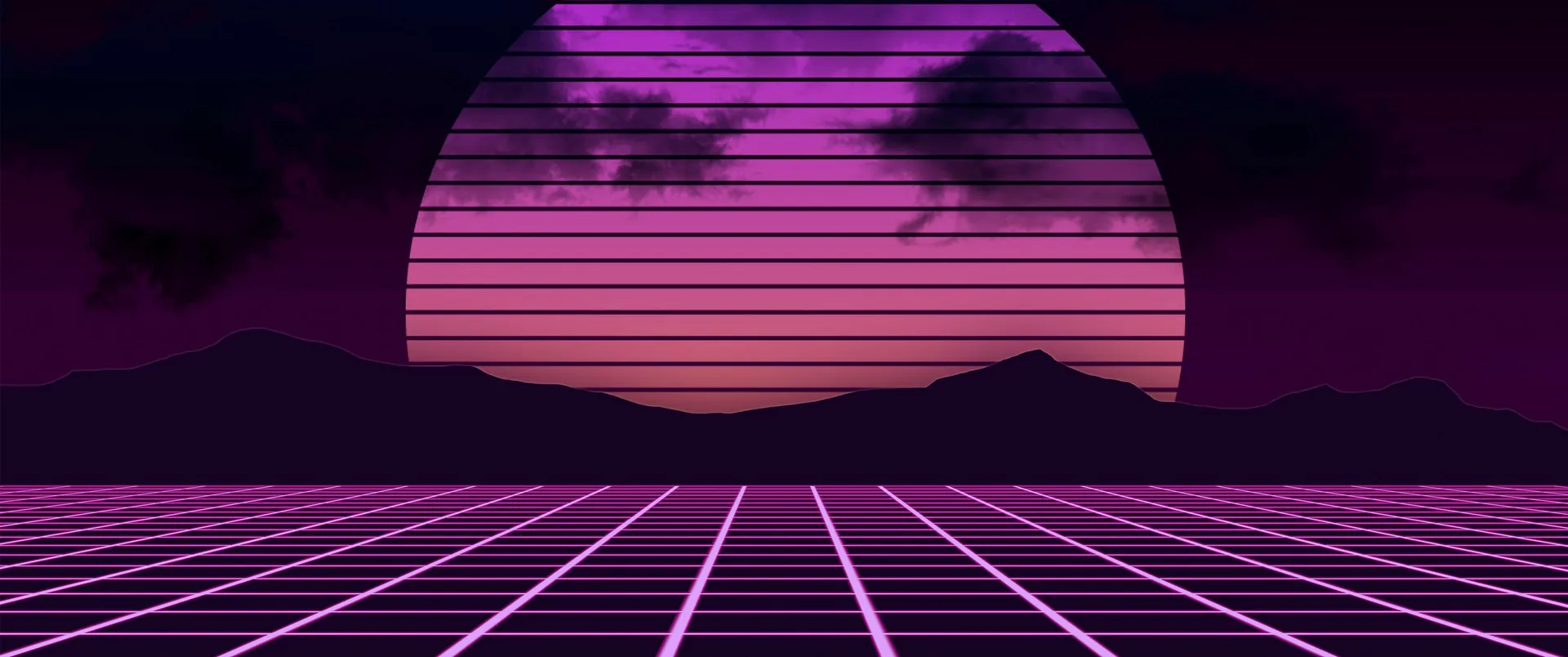 Sole retrowave griglia viola, 3440x1440 21:9, Ultrawide