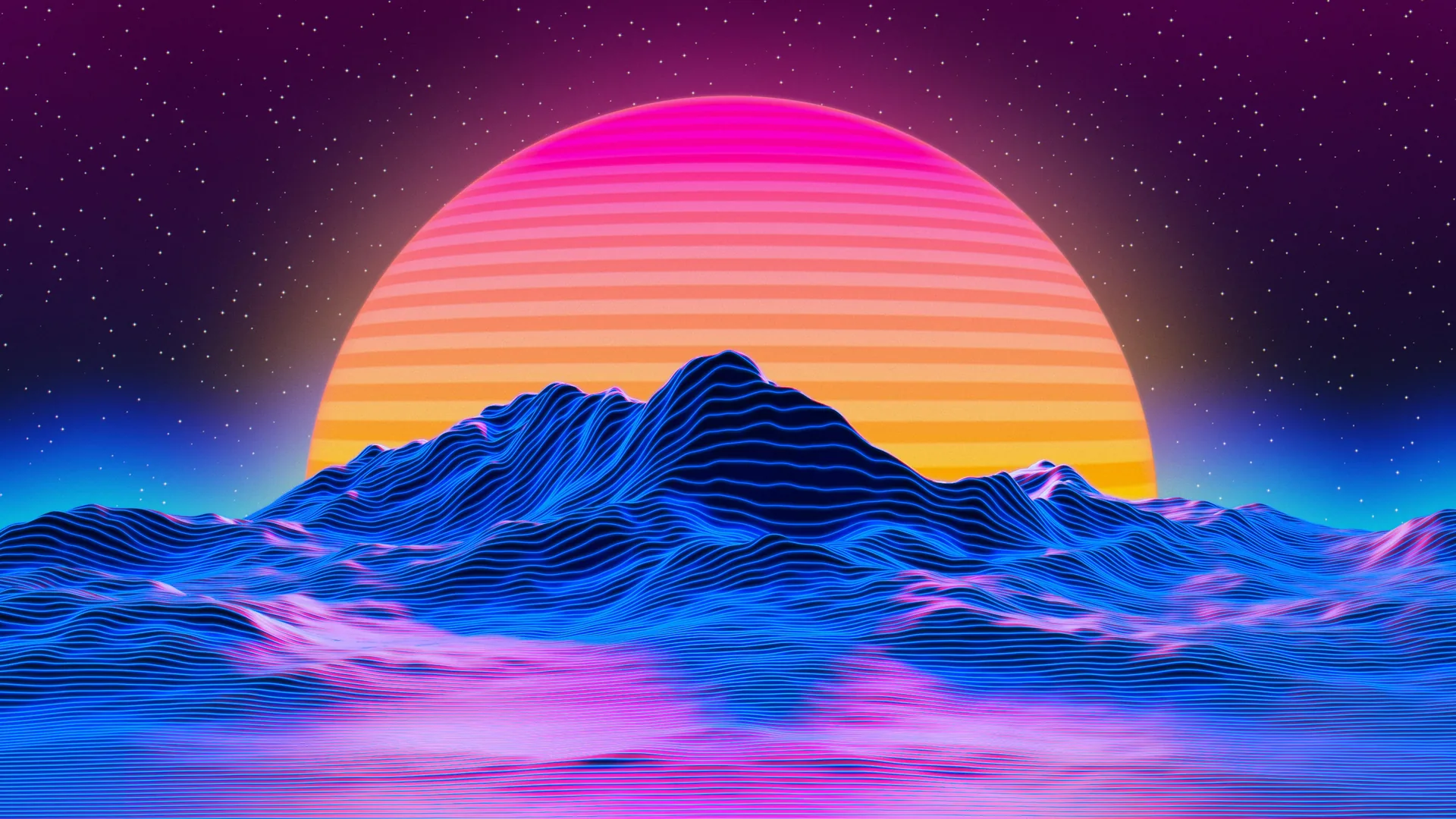 Tramonto retrowave montagne synthwave, 5120x2880 4K Ultra HD, Monitor 4K
