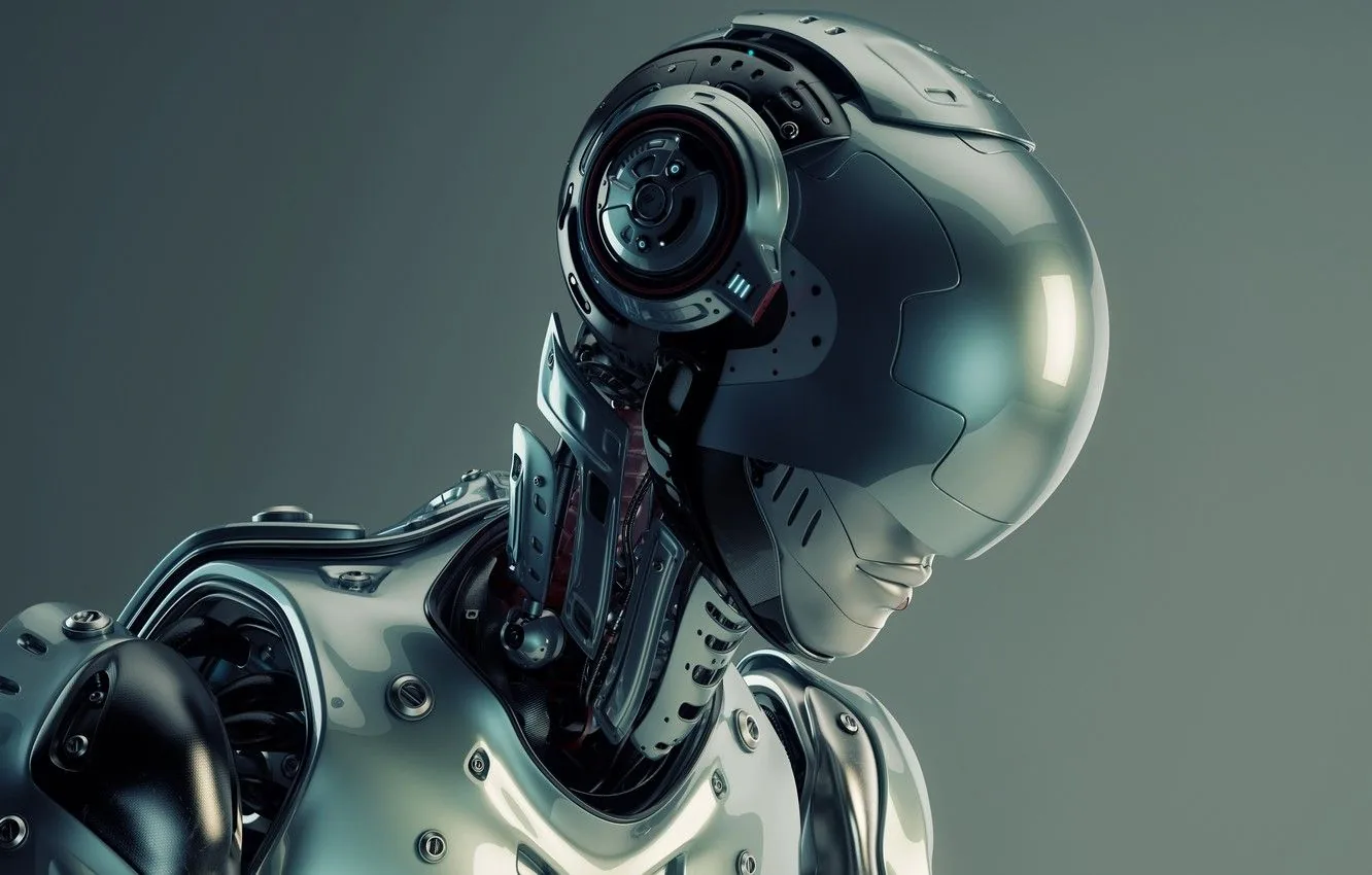Testa robot umanoide argento, 1332x850 720p, Laptop