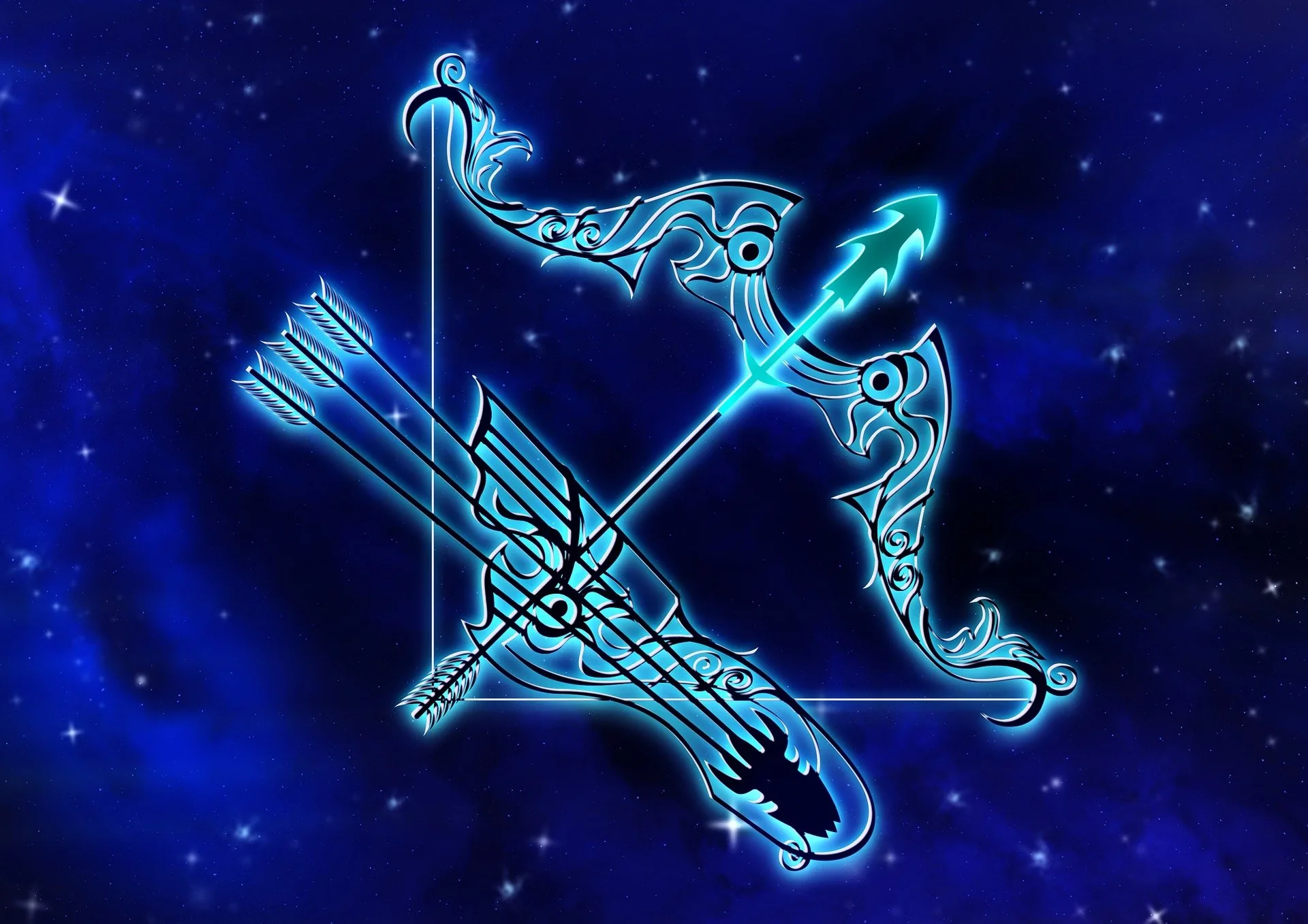 Simbolo Sagittario arco frecce blu, 1920x1357 Full HD+, PC Desktop