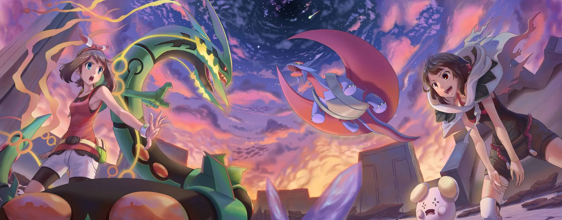 Salamence e Rayquaza Pokémon, 3329x1304 Panoramico, Dual Screen