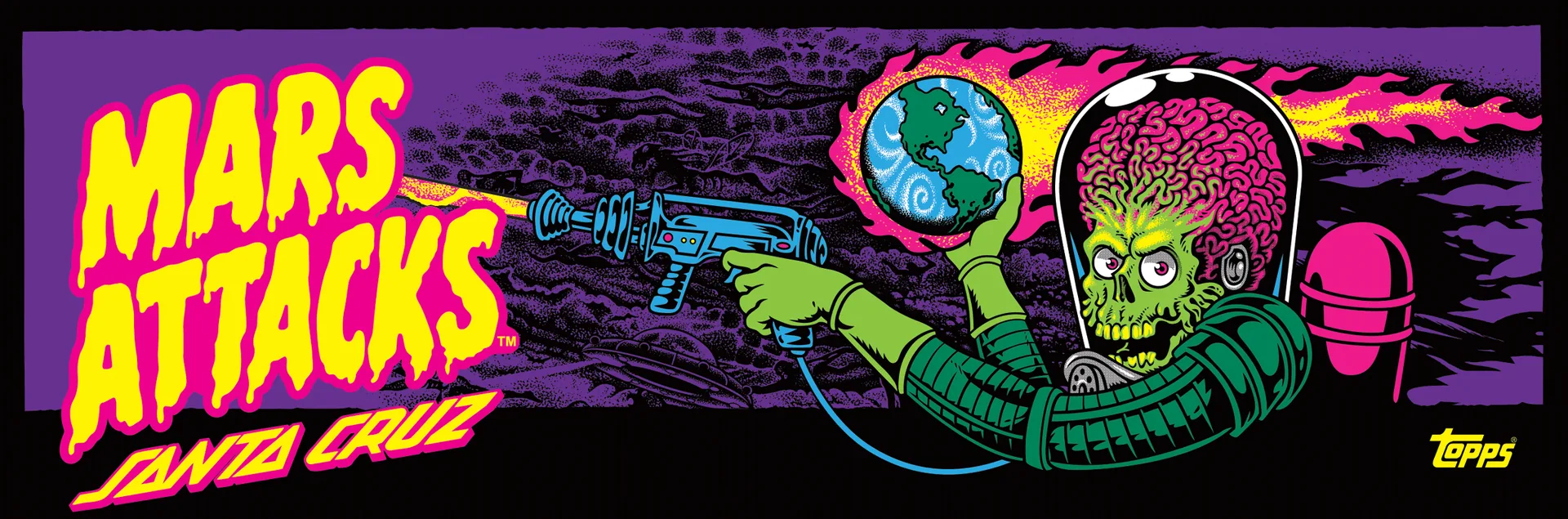 Mars Attacks Santa Cruz alieno, skateboard, 2400x794 Panoramico, Dual Screen